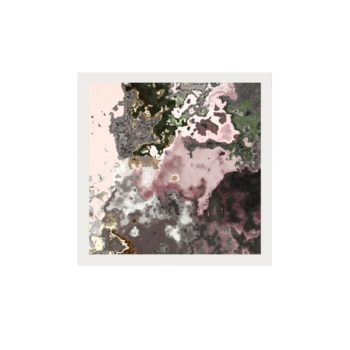 Abstract art print with pink, gold, and black colors on a white background