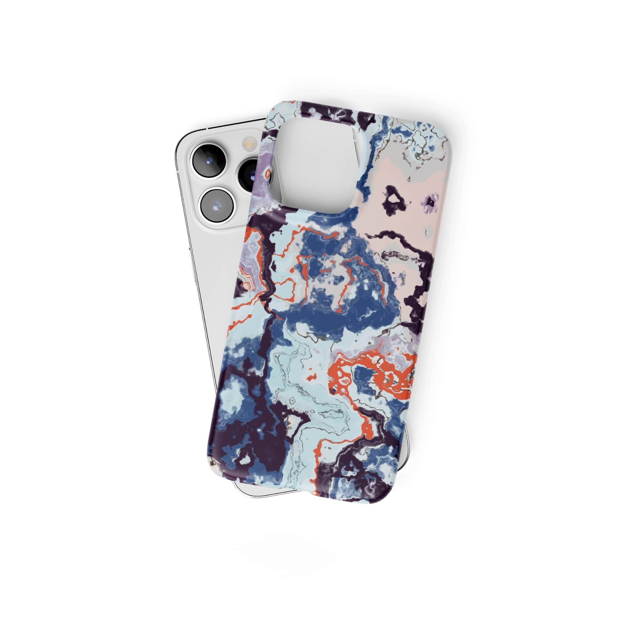 Blue Marble 1 pattern for Snap phone case. Front View. Bold expressive aesthetic design. Colorful and interior fit. Elegant.