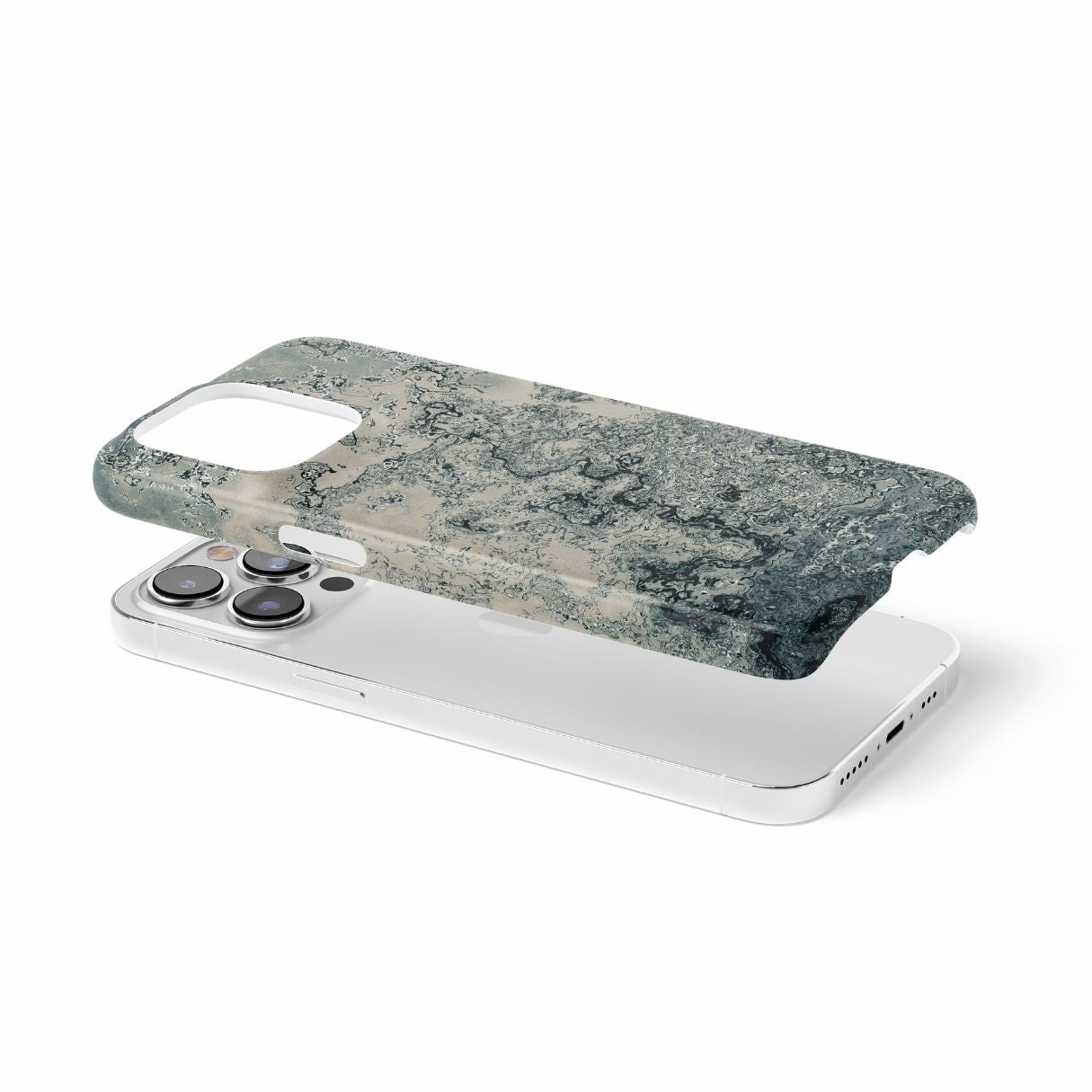 Ultra thin snap phone case with a bold vivid pattern Blue Night Dusts abstract and artistic style, featuring an elegant and expressive aesthetic design. Main colors are blue and beige. Extend view.