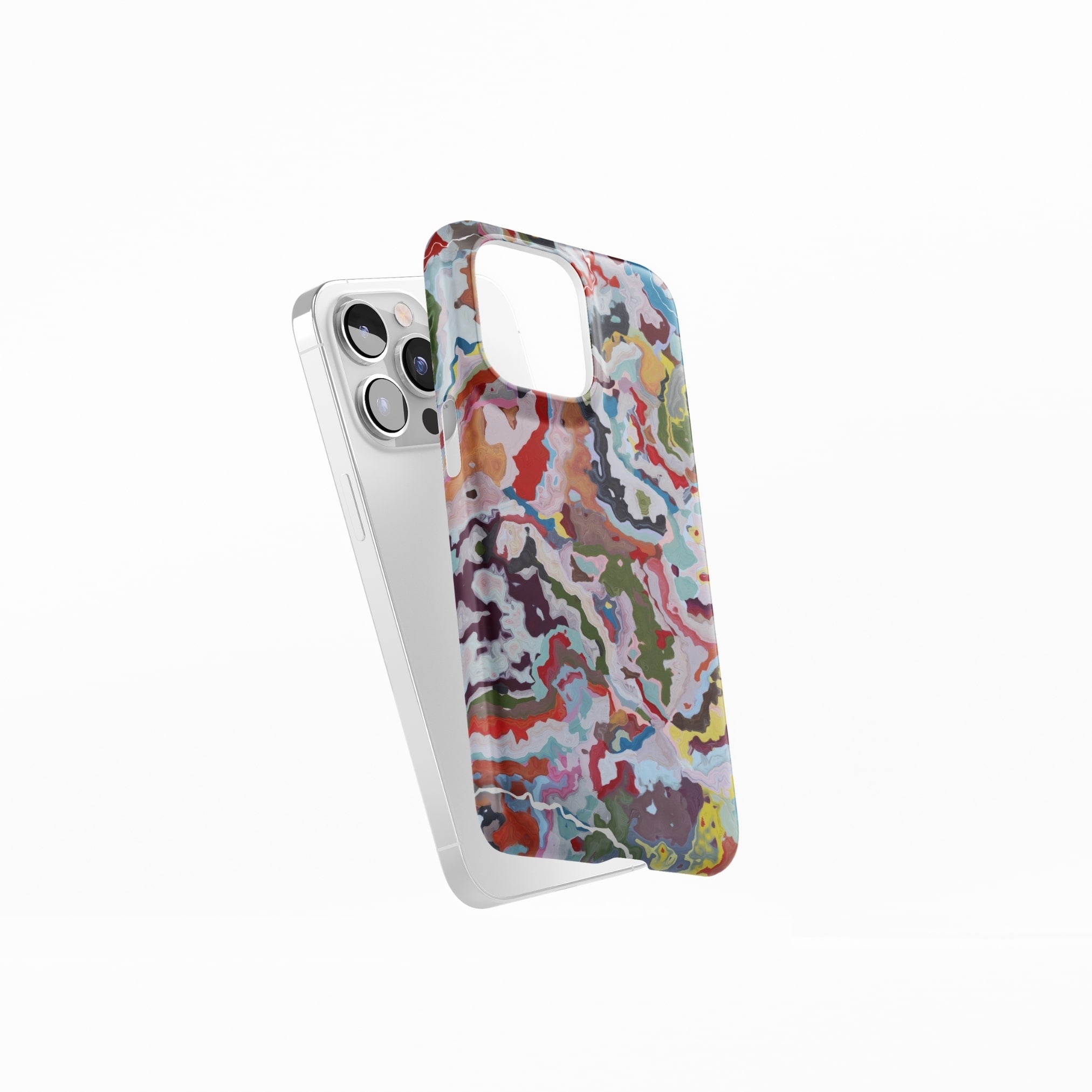 Ultra thin snap phone case side view; Bold Sprinkles pattern, artistic, abstract marble pattern. Mix color combination. 