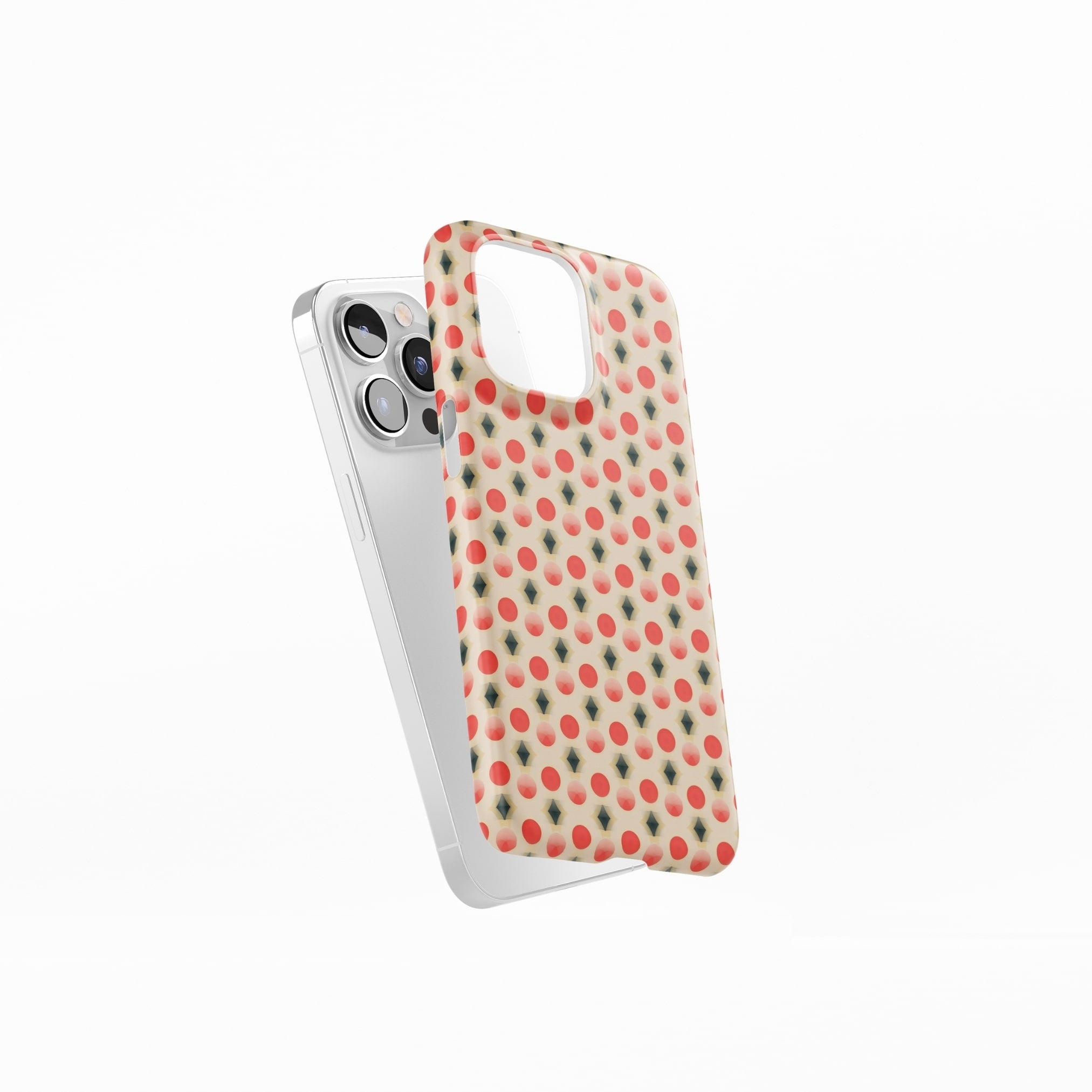 Snap ultra thin phone case side view; clown add 2 pattern, artistic, ornamental kaleidoscope pattern. Red and beige color combination. 