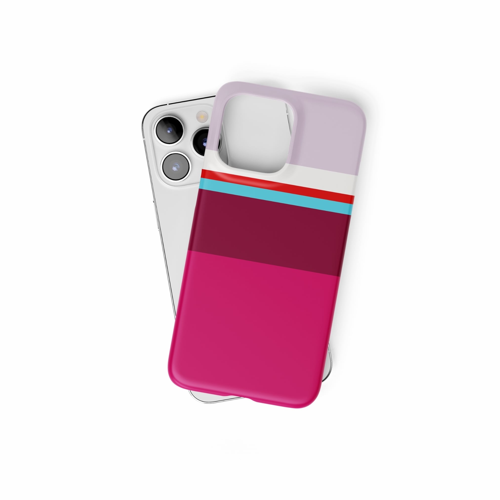 Ultra slim thin snap phone case Color Blocks 2 pattern design with a color blocks, featuring an elegant and expressive aesthetic design. Main colors are lilac, red, passion pink and fuchsia. Front view.