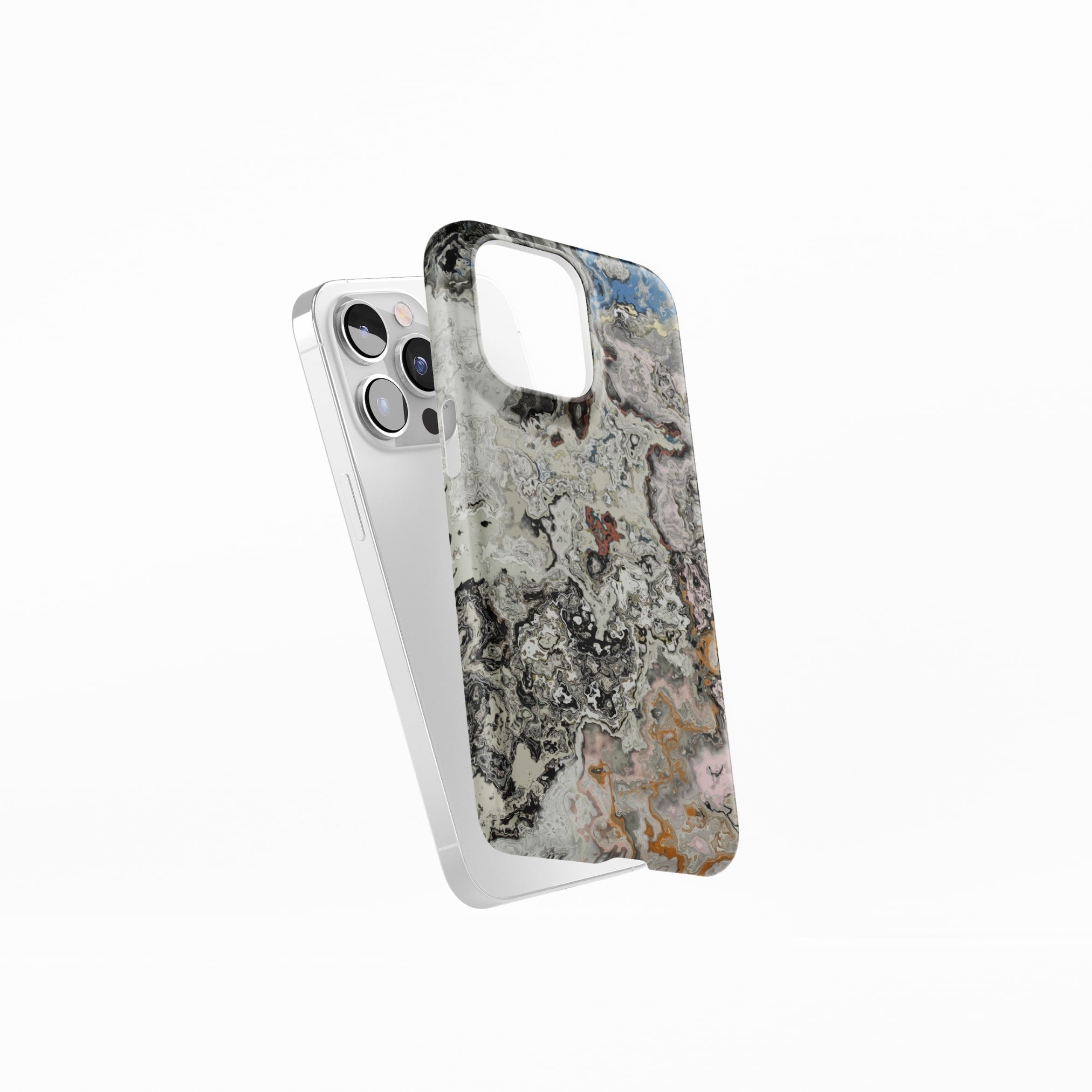 Snap phone case side view; full moon 1 pattern, marble pattern; moon surface imagination.
