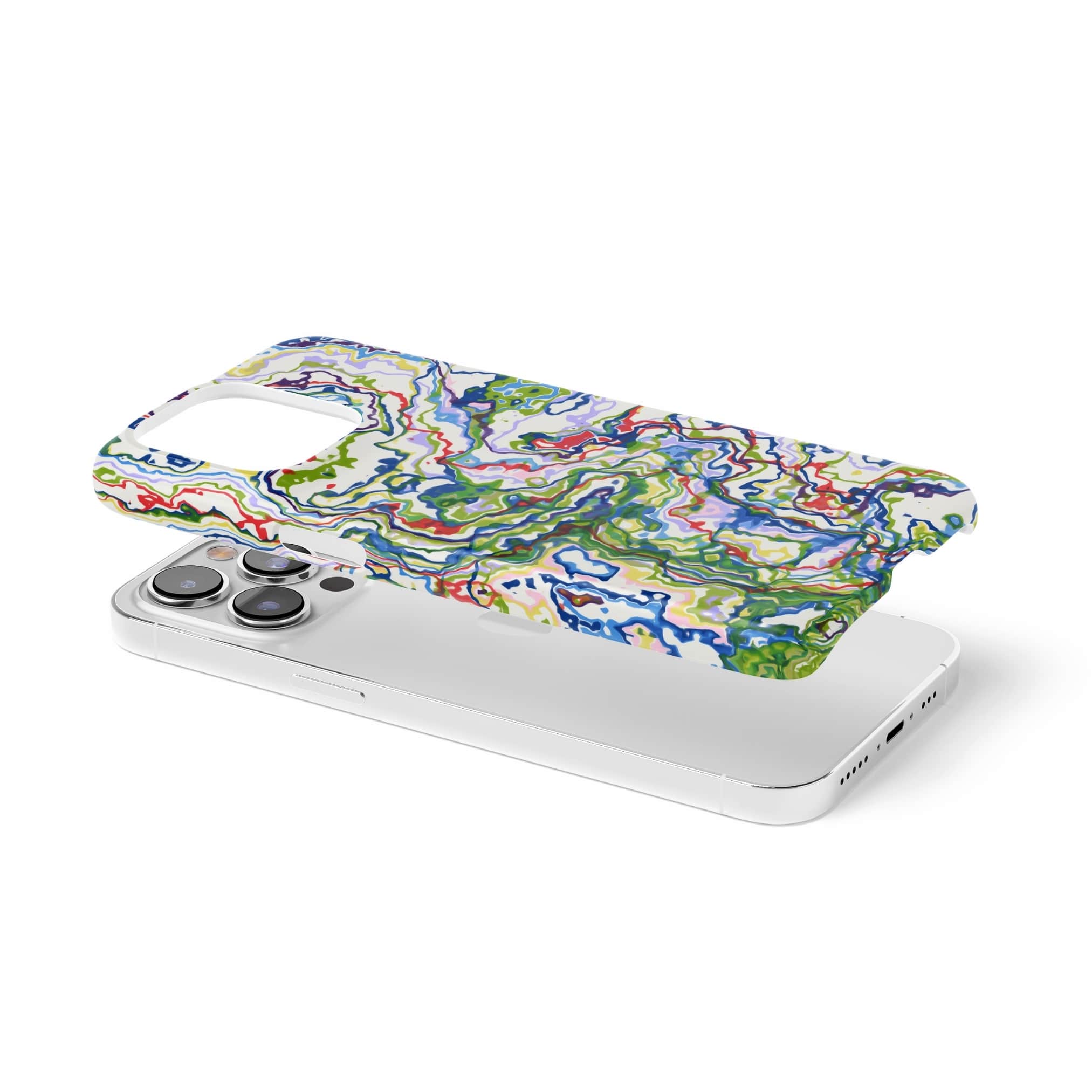 Ultra thin snap phone case extend view; Inside My Brain pattern, artistic, abstract marble pattern. Mix color combination. 