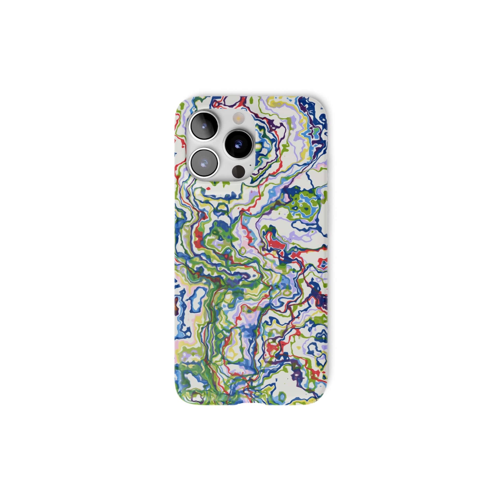 Ultra thin snap phone case front view; Inside My Brain pattern, artistic, abstract marble pattern. Mix color combination. 