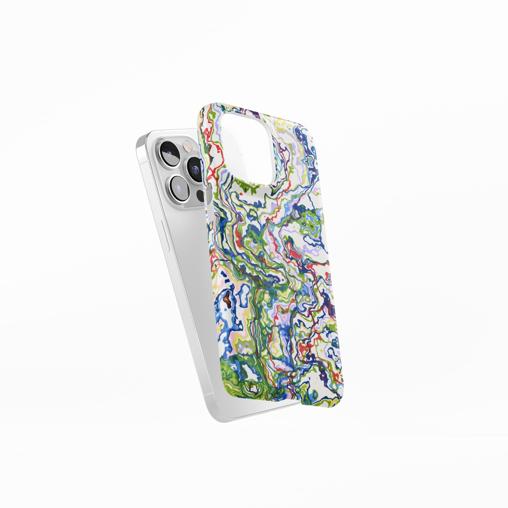 Ultra thin snap phone case side view; Inside My Brain pattern, artistic, abstract marble pattern. Mix color combination. 