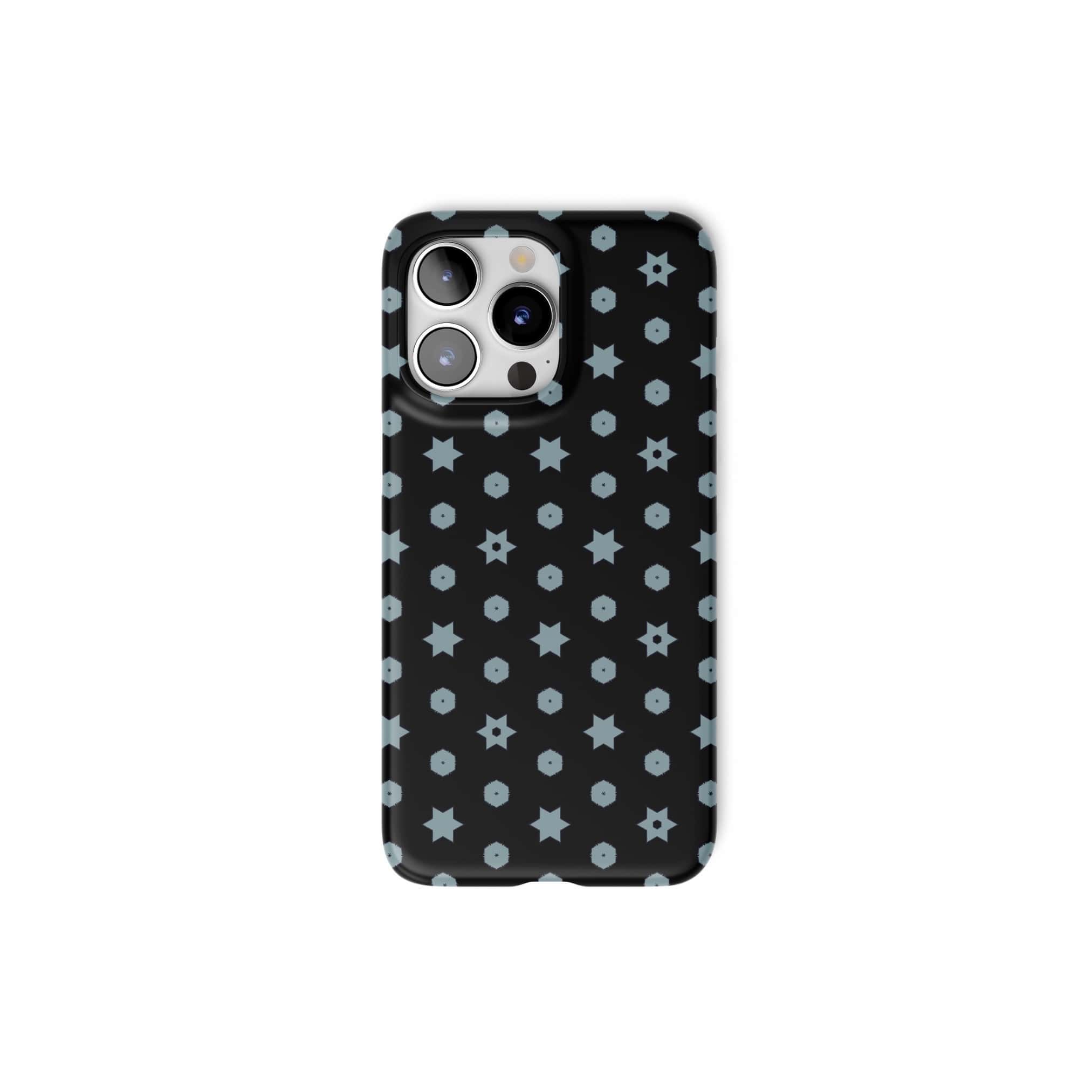 Snap phone case front view; Midnight Stars pattern, ornamental pattern; kaleidoscope pattern imagination.