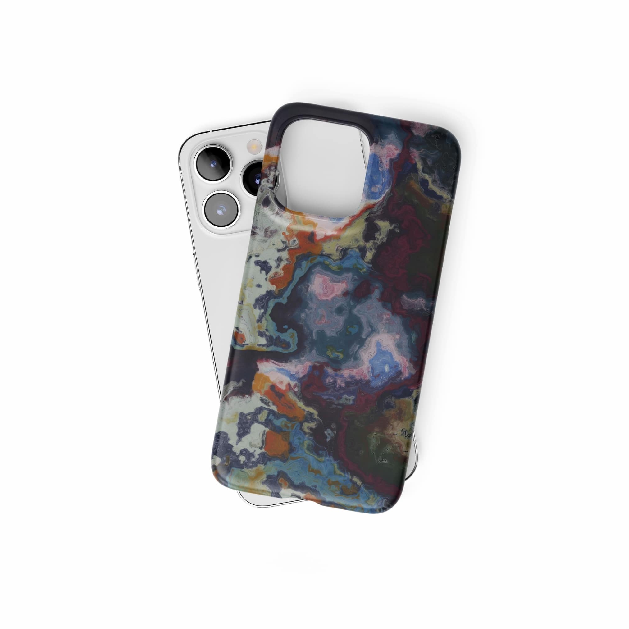 Ultra thin snap phone case front view; Molten Berries 1 pattern, artistic, abstract marble pattern. Deep. purple color. Bold expressive aesthetic design. Colorful and interior fit. Elegant.