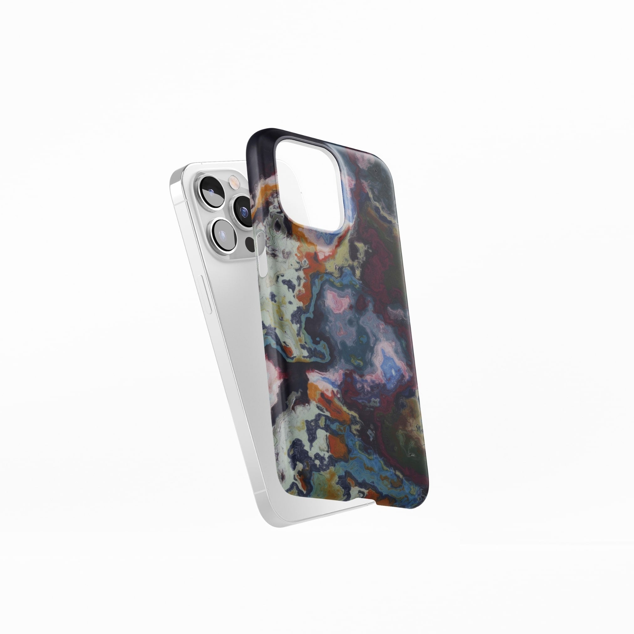 Ultra thin snap phone case side view; Molten Berries 1 pattern, artistic, abstract marble pattern. Deep. purple color.