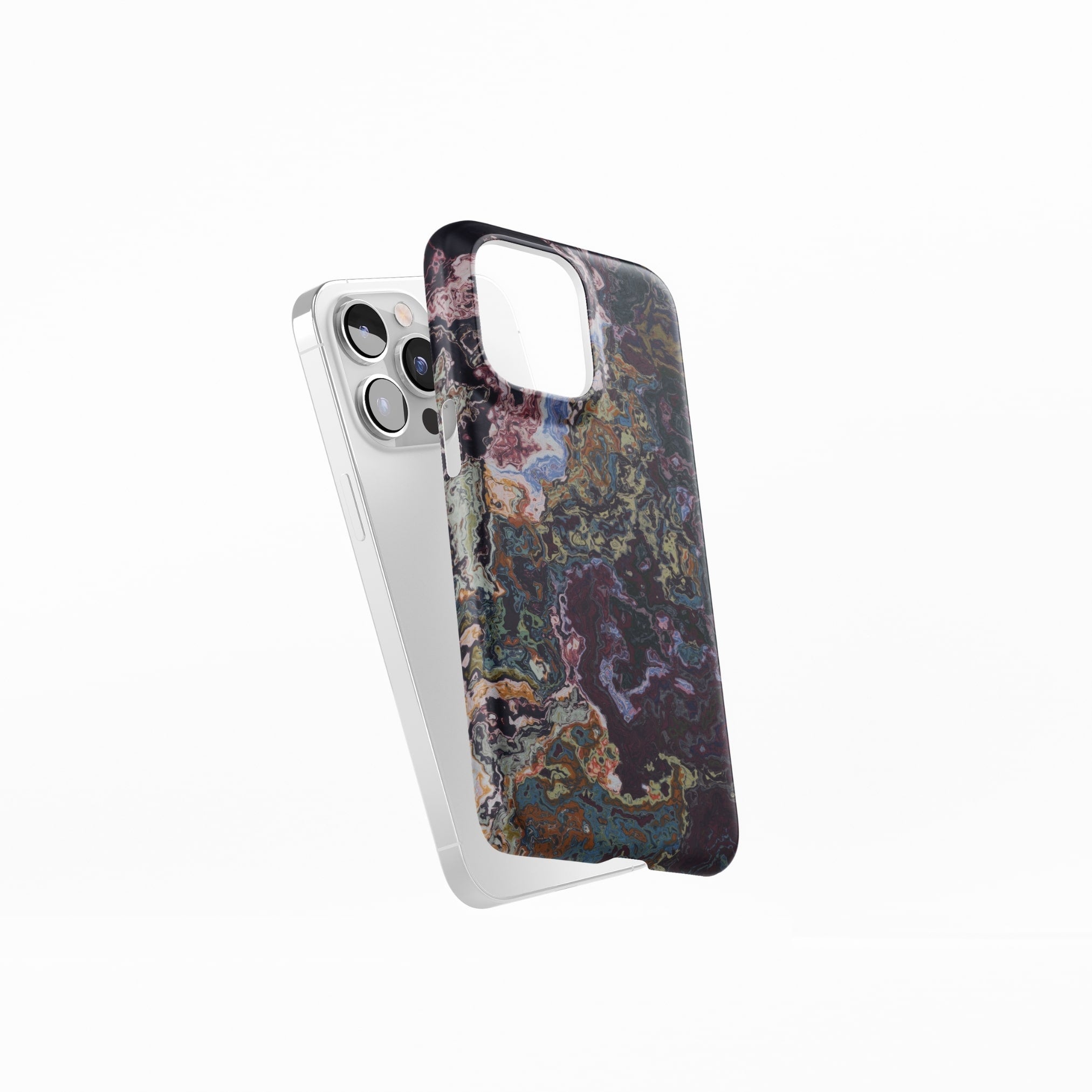 Ultra thin snap phone case side view; Molten Berries 2 pattern, artistic, abstract marble pattern. Deep. purple color.