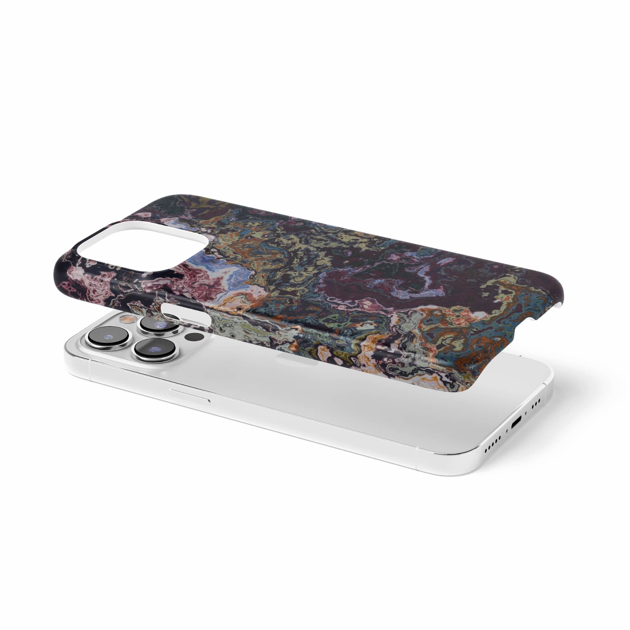 Ultra thin snap phone case extend view; Molten Berries Mix pattern, artistic, abstract marble pattern. Deep. purple color.