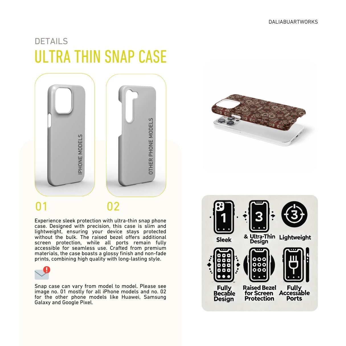 Valentine's edition design. Snap Phone Case My Heart pattern with ornamental design, featuring an elegant and expressive aesthetic shape. Main color is deep red. Description.