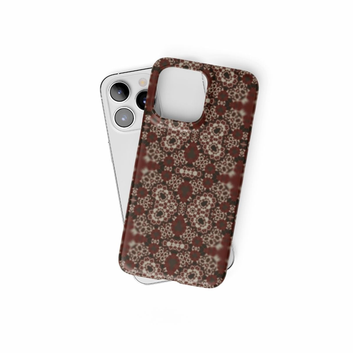 Valentine's edition design. Snap Phone Case My Heart pattern with ornamental design, featuring an elegant and expressive aesthetic shape. Main color is deep red. Front view.