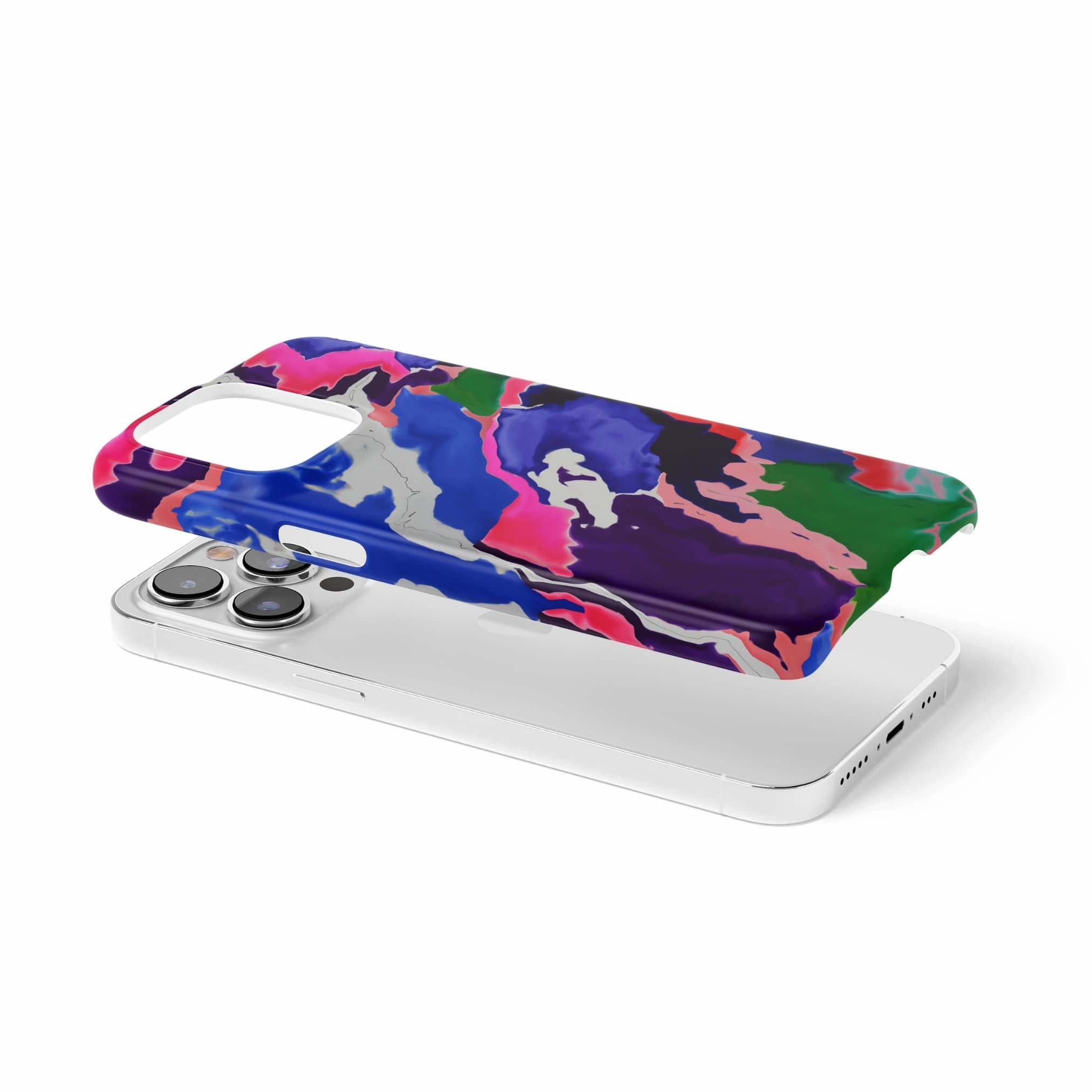 Snap phone case extend view; Nebula Drift pattern, artistic, abstract marble pattern. Blue and purple color combination. Bold expressive aesthetic design. Colorful and interior fit. Elegant.