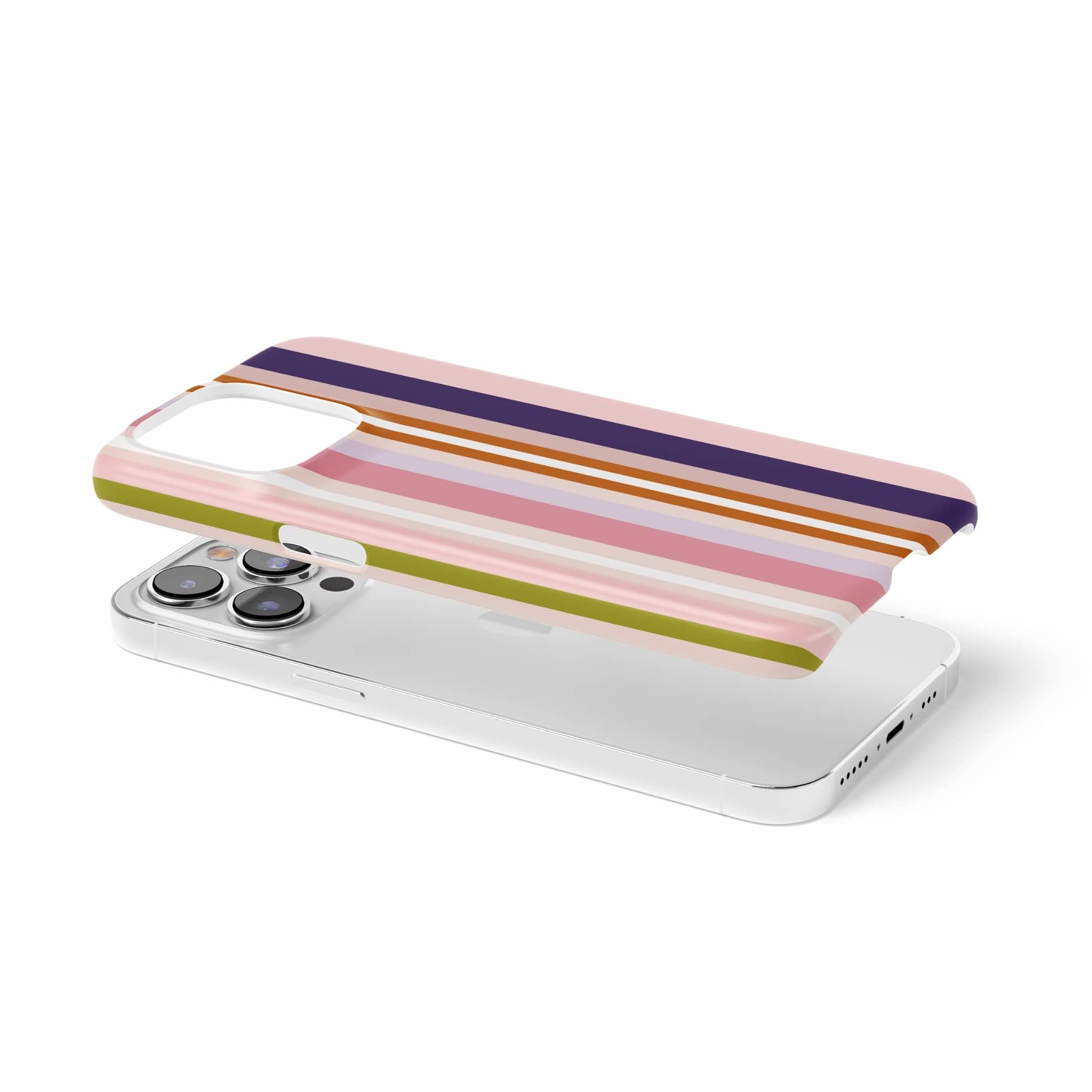 Ultra thin snap phone case Parallel Flow Pink pattern with tiny color stripes, featuring an elegant and expressive aesthetic design. Main colors are pink, lilac and purple. Extend view.