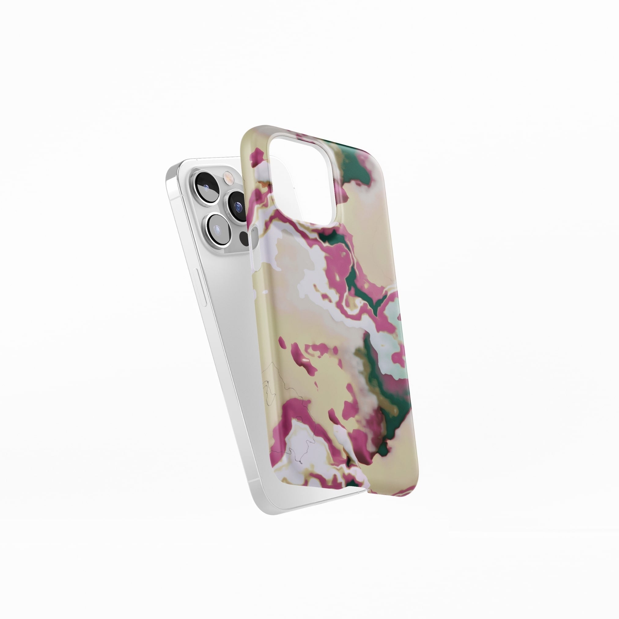 Ultra thin snap phone case side view; Sandscape dream 1 pattern, artistic, abstract marble pattern. Beige and purple color combination. 