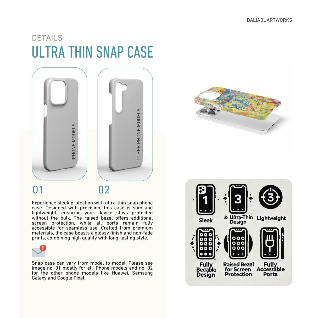 Ultra thin snap phone case with a bold vivid pattern Yell Ow abstract and artistic style, featuring an elegant and expressive aesthetic design. Main colors are yellow and blue. Description.