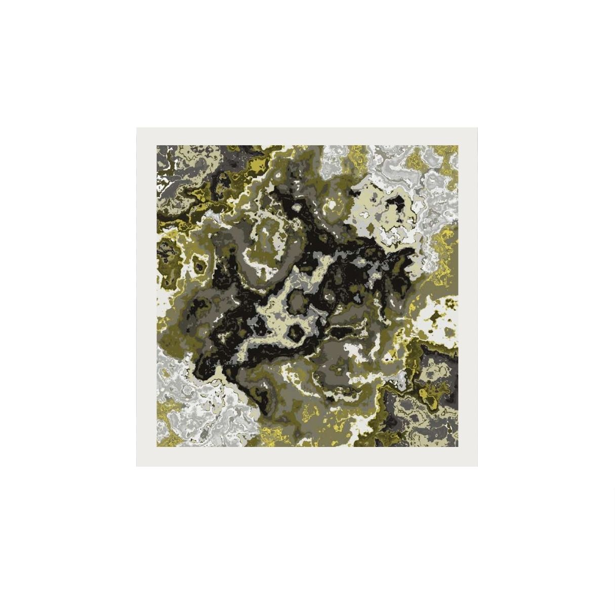 Abstract art print with green, black, and white pattern on a white background.