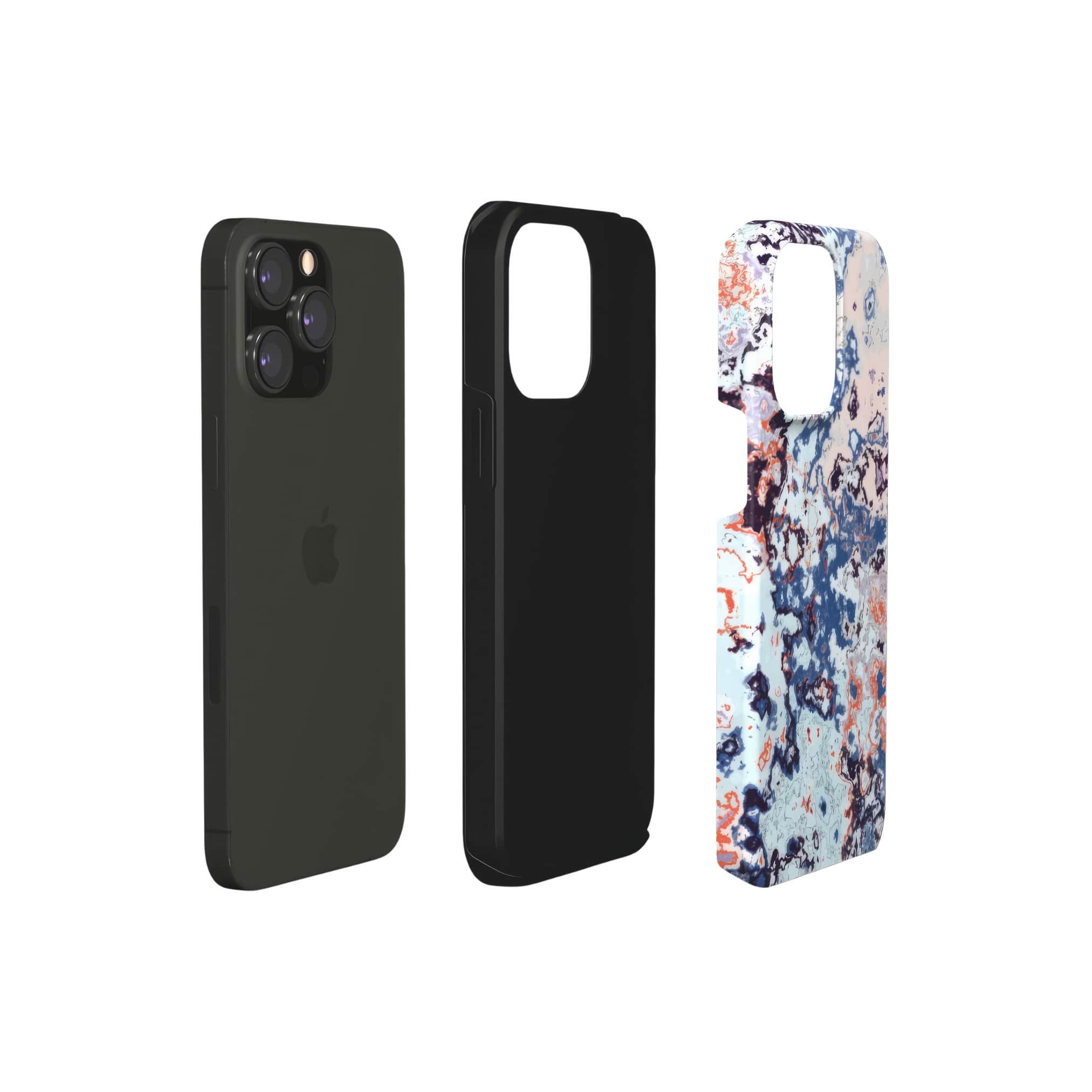 Tough phone case extend view; Blue Marble Mist pattern, artistic, abstract marble pattern. Pink and blue color combination.