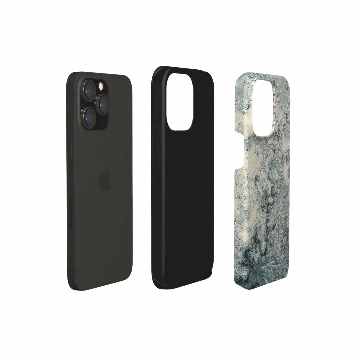 Dual-layer tough phone case with a bold vivid pattern Blue Night Dusts abstract and artistic style, featuring an elegant and expressive aesthetic design. Main colors are blue and beige. Extend view.
