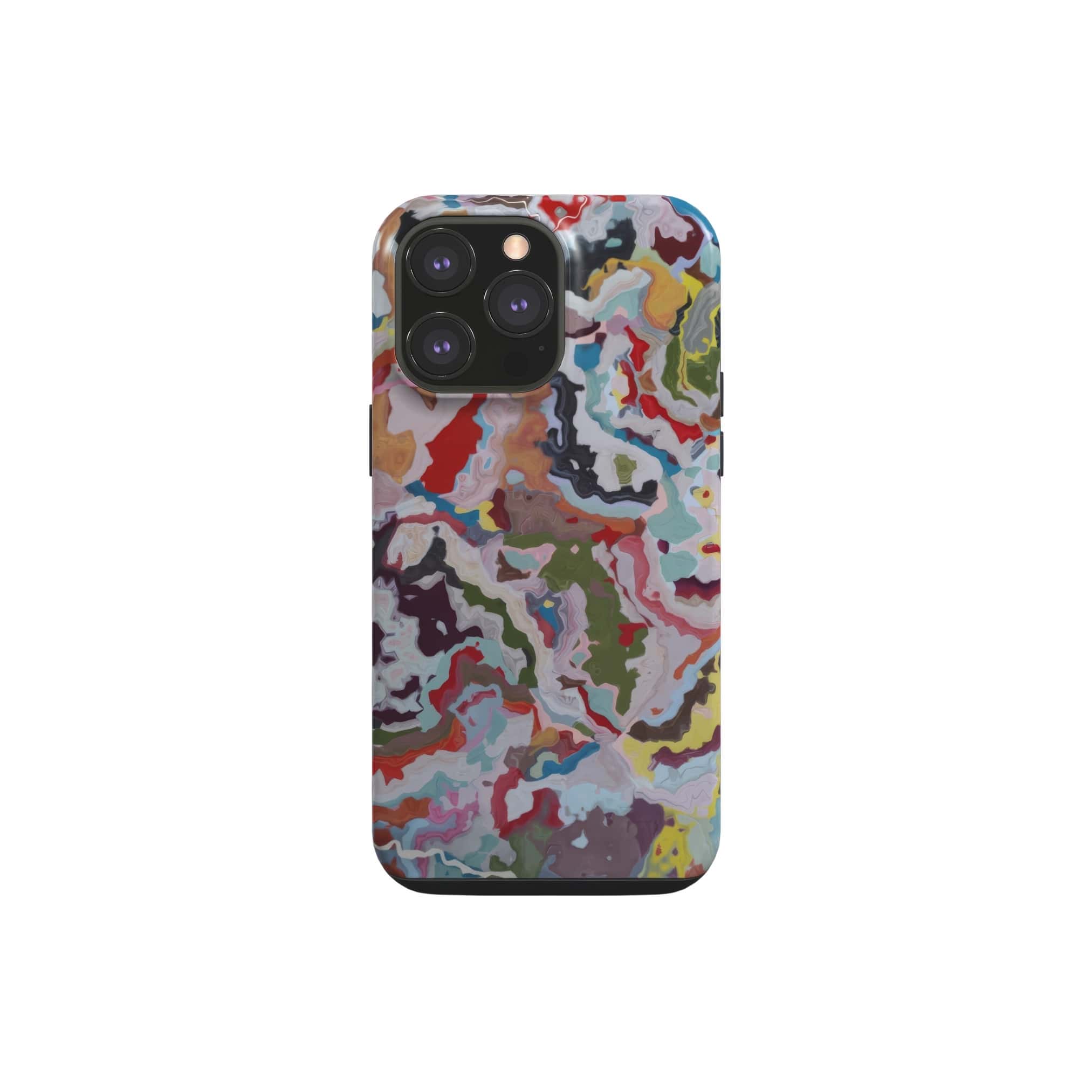 Tough phone  case front view; Bold Sprinkles 1 pattern, artistic, abstract marble pattern. Mix color combination. Bold expressive aesthetic design. Colorful and interior fit. Elegant.
