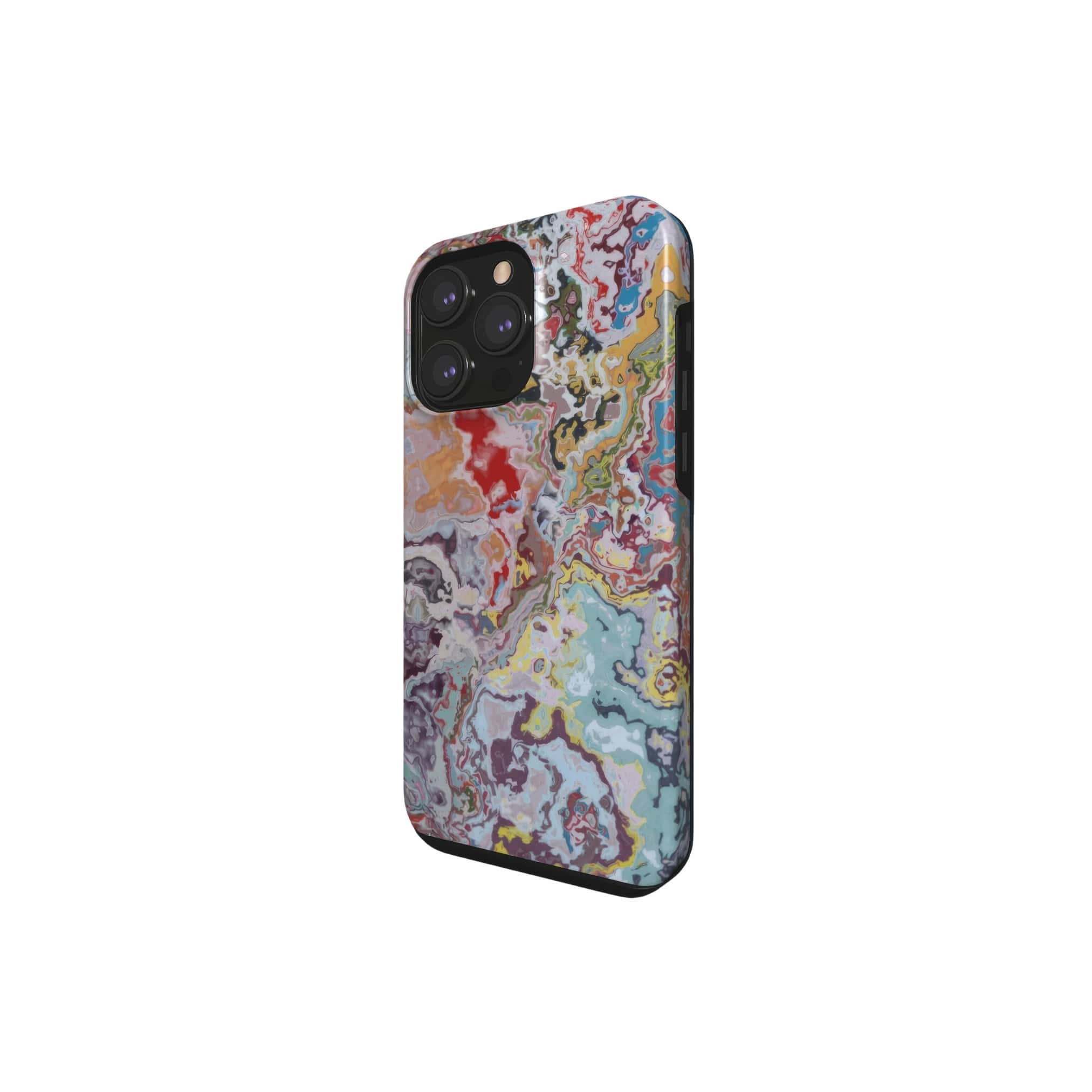 Tough phone case side view; Bold Sprinkles 2 pattern, artistic, abstract marble pattern. Mix color combination. 