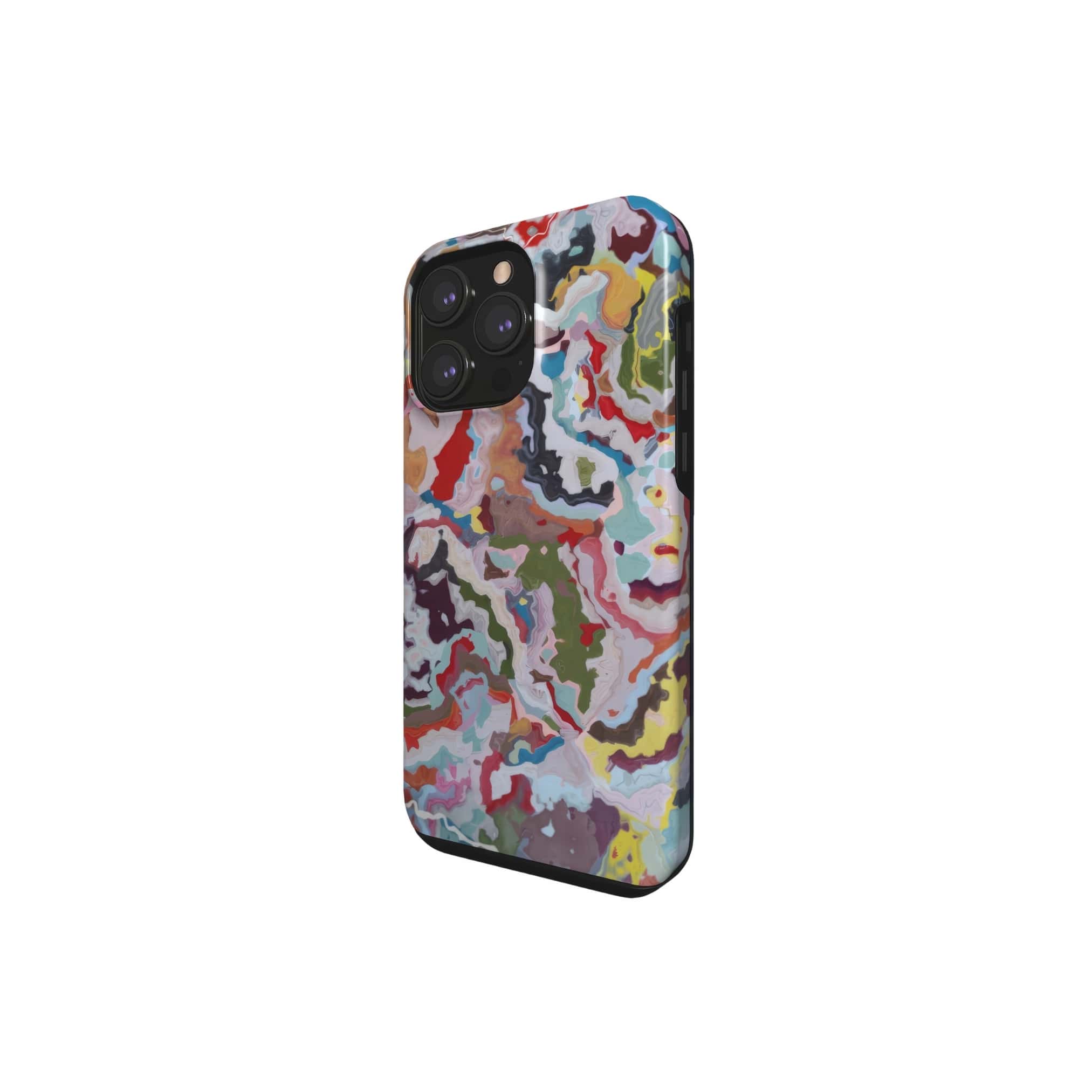 Tough phone  case side view; Bold Sprinkles pattern, artistic, abstract marble pattern. Mix color combination. 