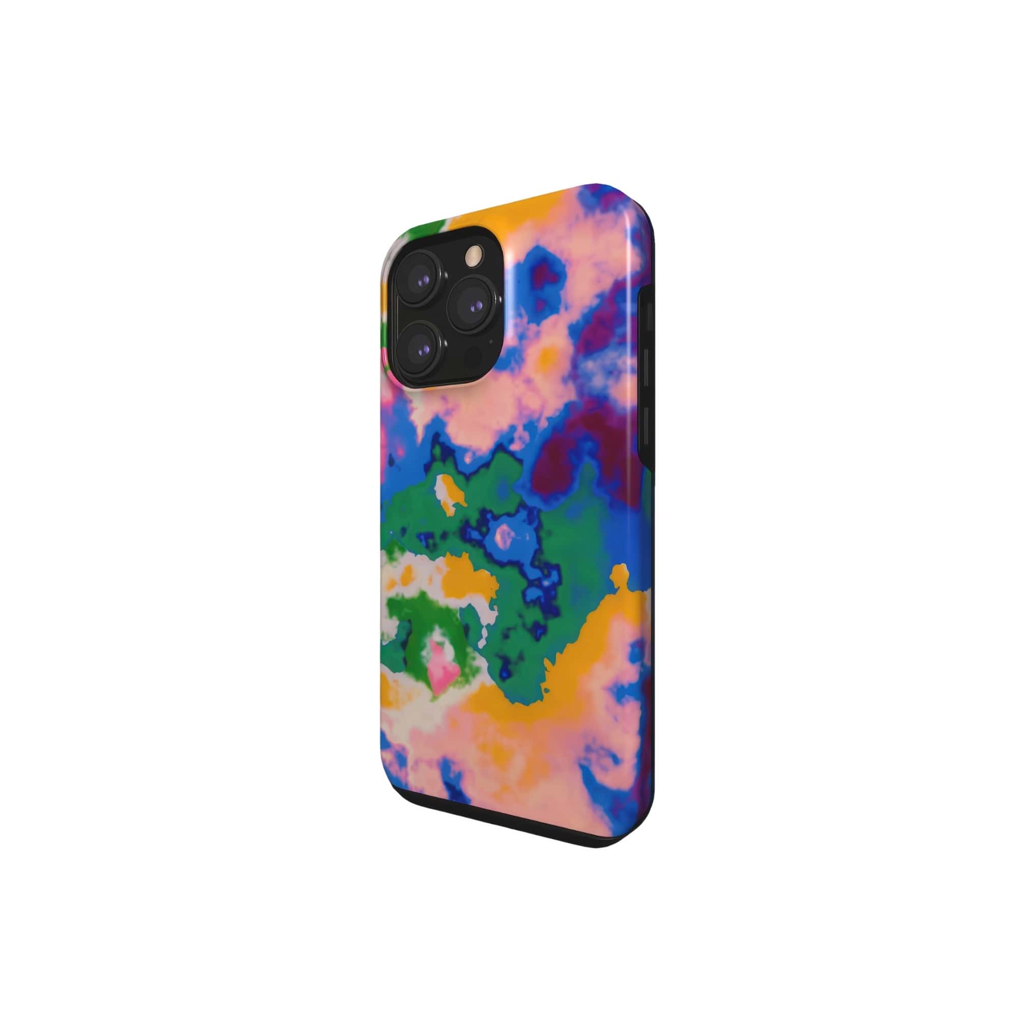 Tough phone case side view; Brazil 1 pattern, artistic, abstract marble pattern. Green and beige color combination. Bold expressive aesthetic design. Colorful and interior fit. Elegant.