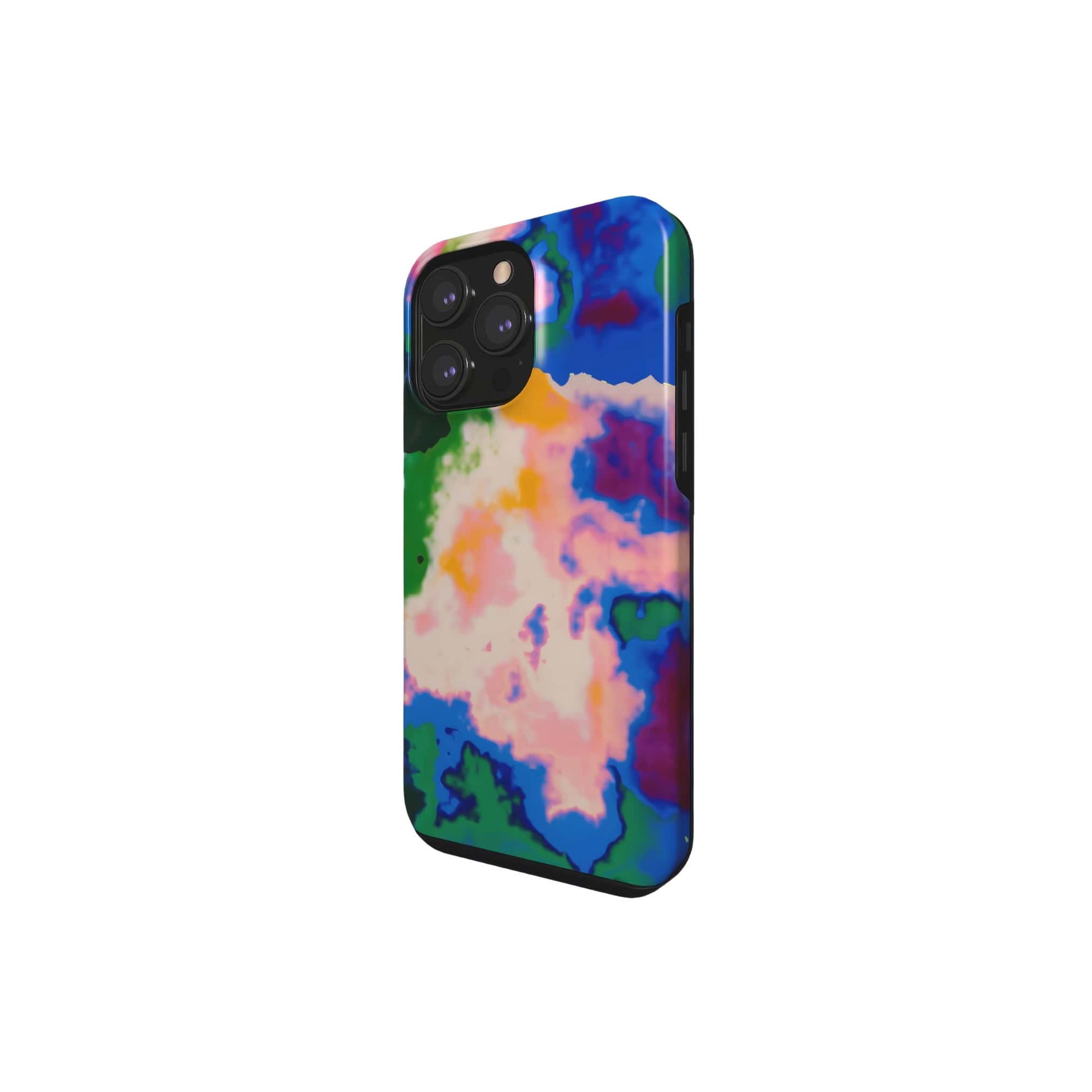 Tough phone case side view; Brazil 2 pattern, artistic, abstract marble pattern. Green and beige color combination. Bold expressive aesthetic design. Colorful and interior fit. Elegant.