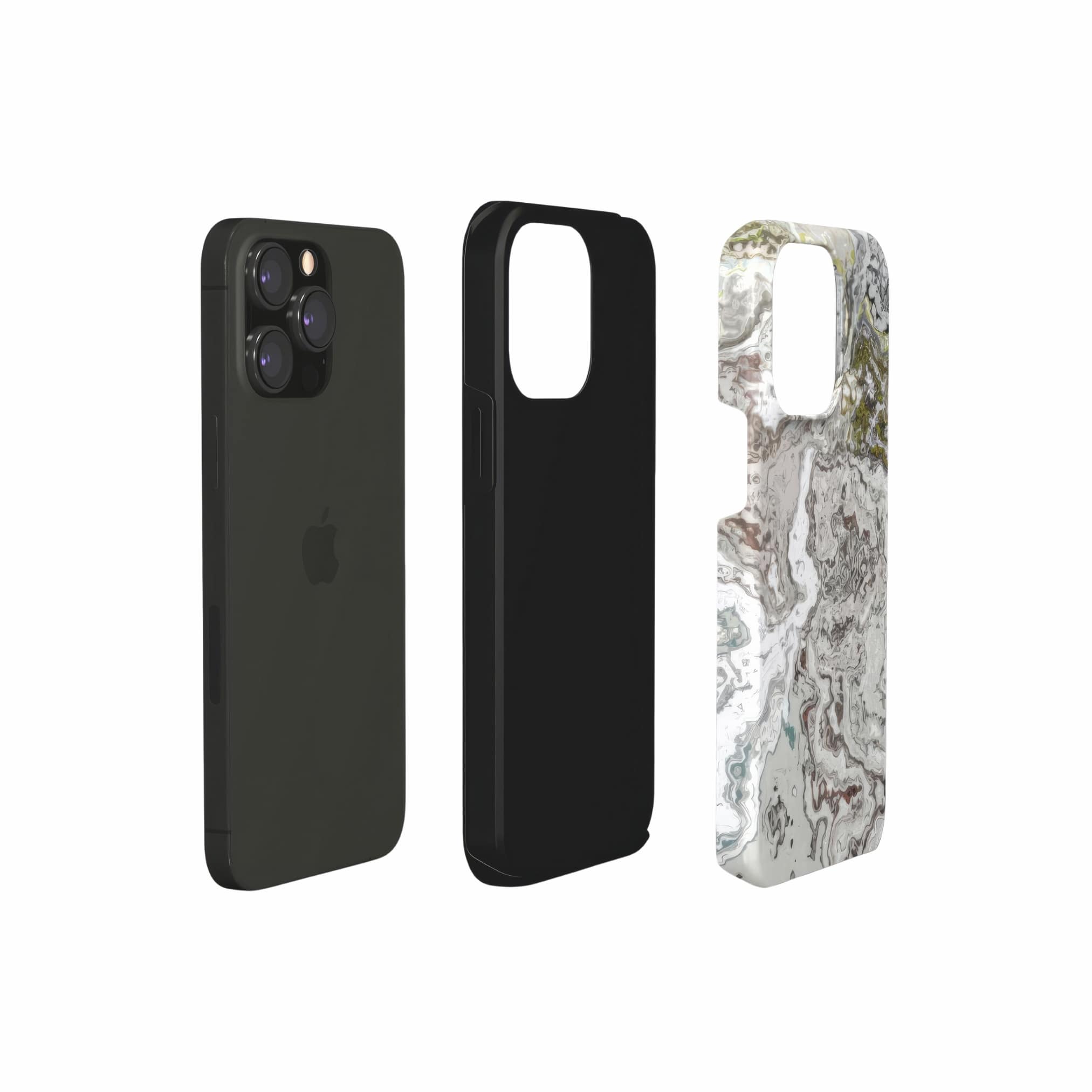 Tough phone case extend view; Classic White Marble pattern, artistic, abstract marble pattern. White and grey color combination.