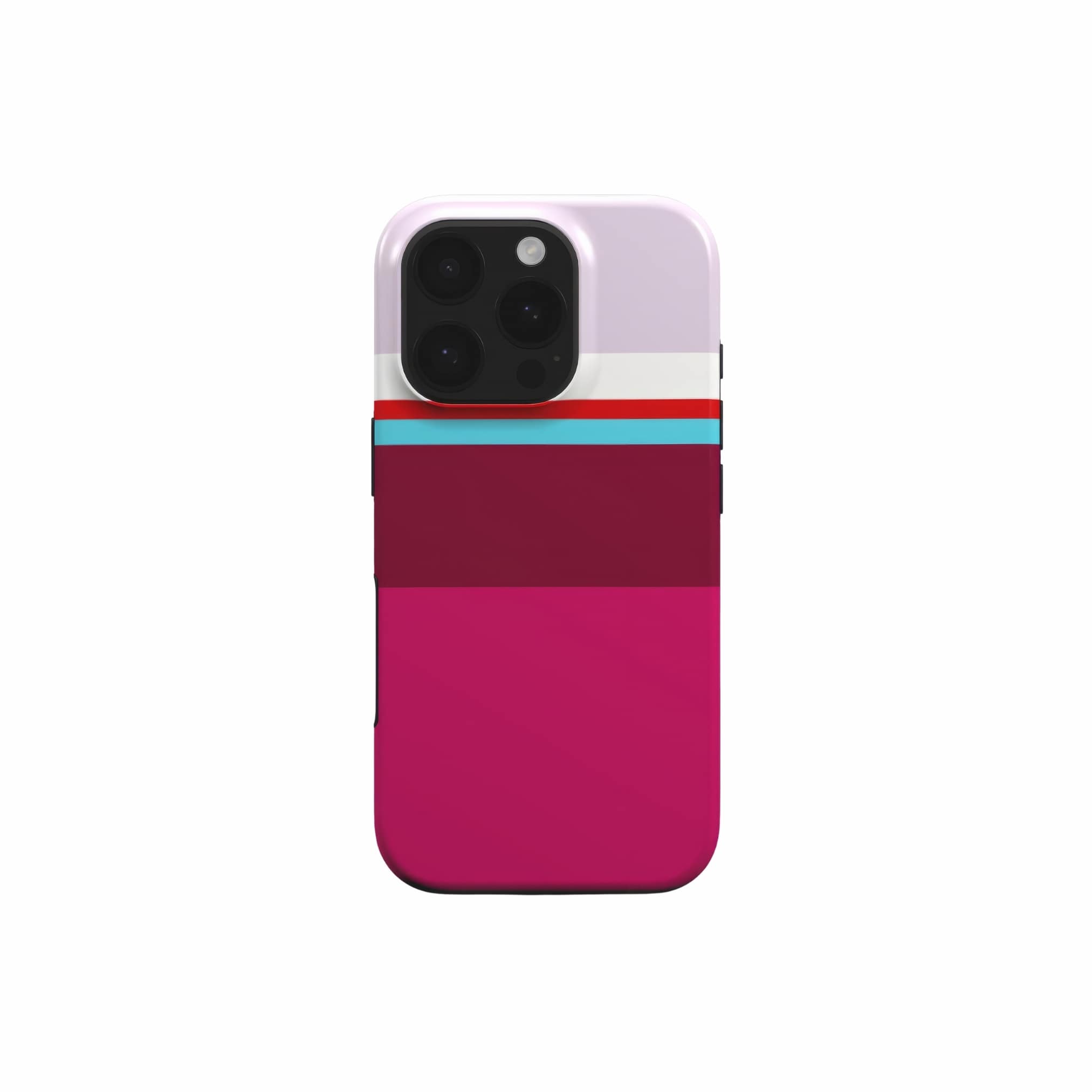 Tough phone case Color Blocks 2 pattern design with a color blocks, featuring an elegant and expressive aesthetic design. Main colors are lilac, red, passion pink and fuchsia. Front view.