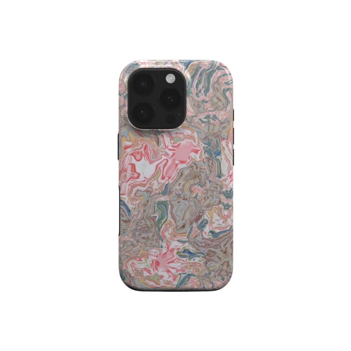 Tough phone case front view; Feel Impress pattern, artistic, abstract marble pattern. Pastel blue, green and red color combination. Inspired by impressionist art. Bold expressive aesthetic design. Colorful and interior fit. Elegant.