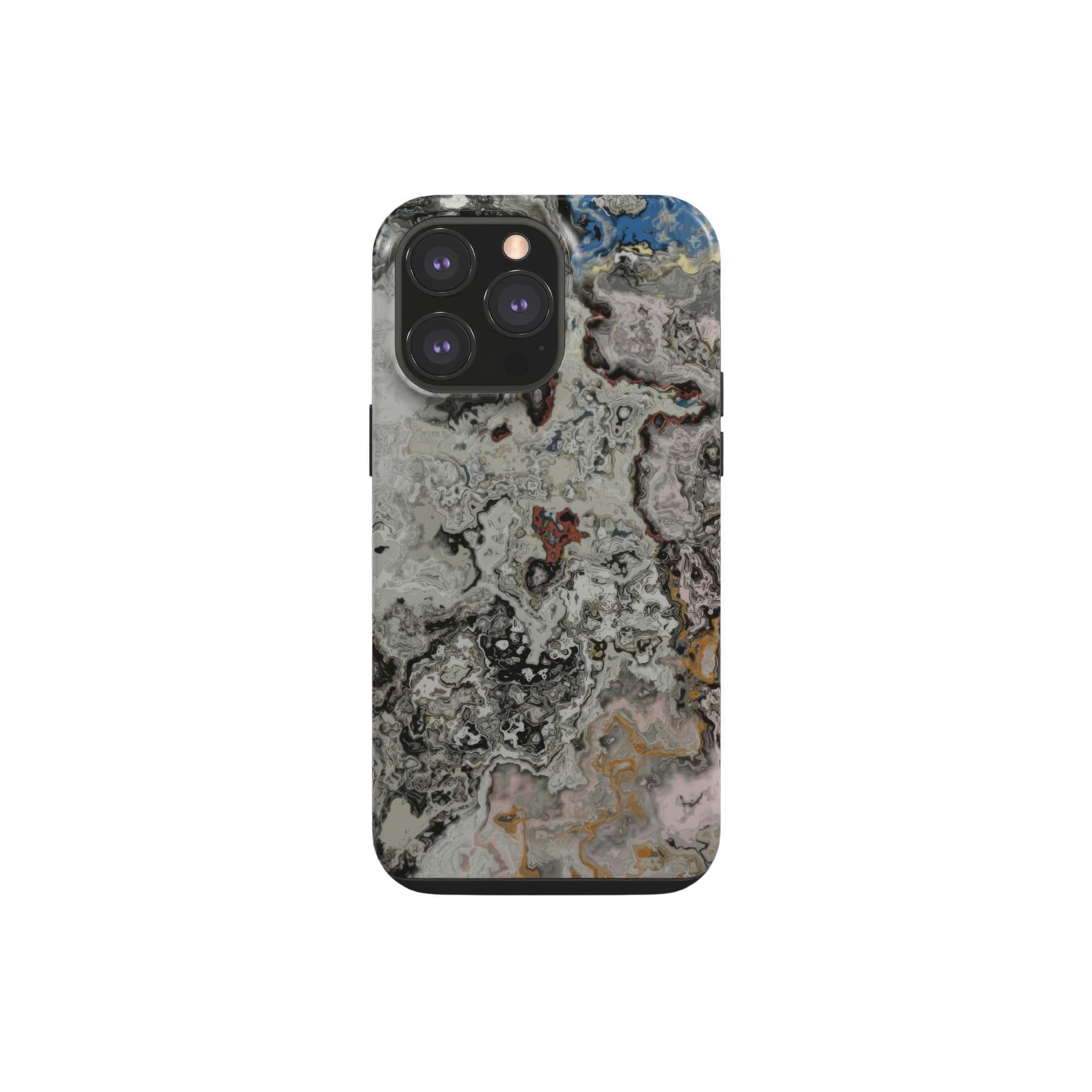 Tough phone case front view; full moon 1 pattern, marble pattern; moon surface imagination. Bold expressive aesthetic design. Colorful and interior fit. Elegant.
