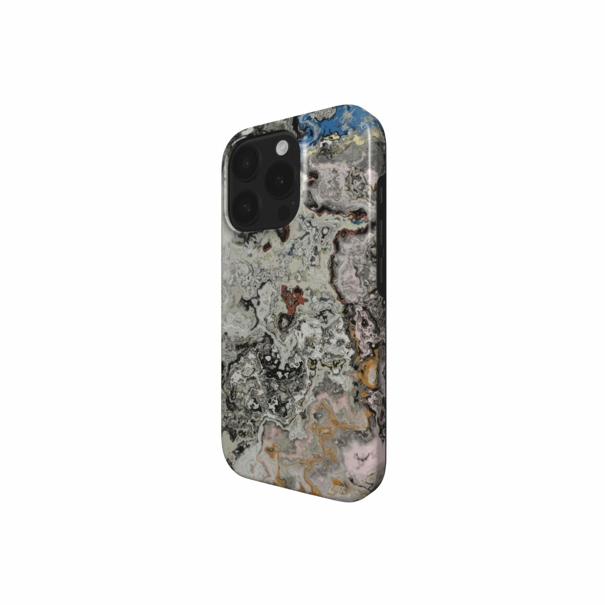 Tough phone case side view; Full Moon pattern, marble pattern; moon surface imagination. Bold expressive aesthetic design. Colorful and interior fit. Elegant.