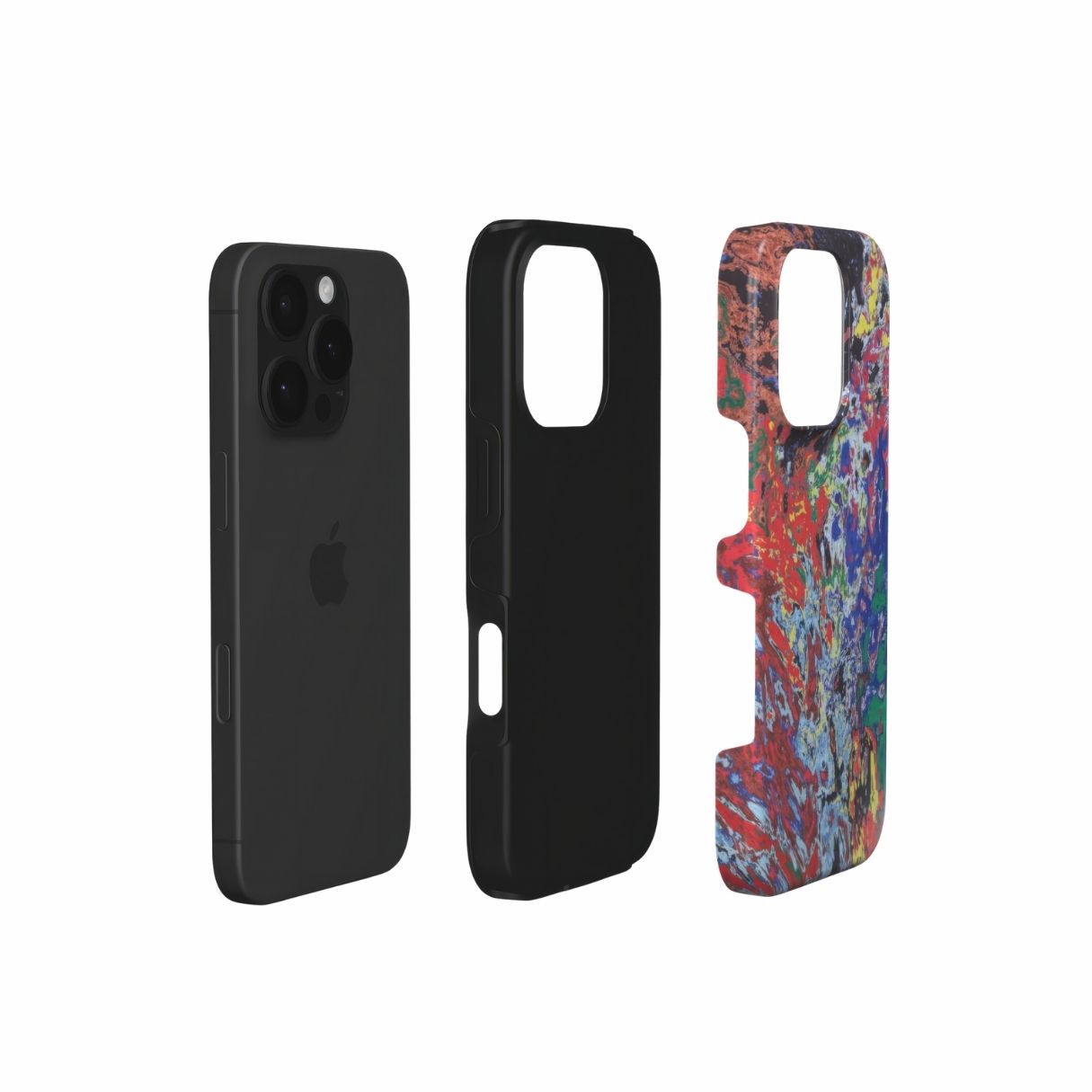 Tough phone case with a bold vivid pattern Graffiti Pulse abstract and artistic style, featuring an elegant and expressive aesthetic design. Main colors are red, blue, black and yellow. Extend view.