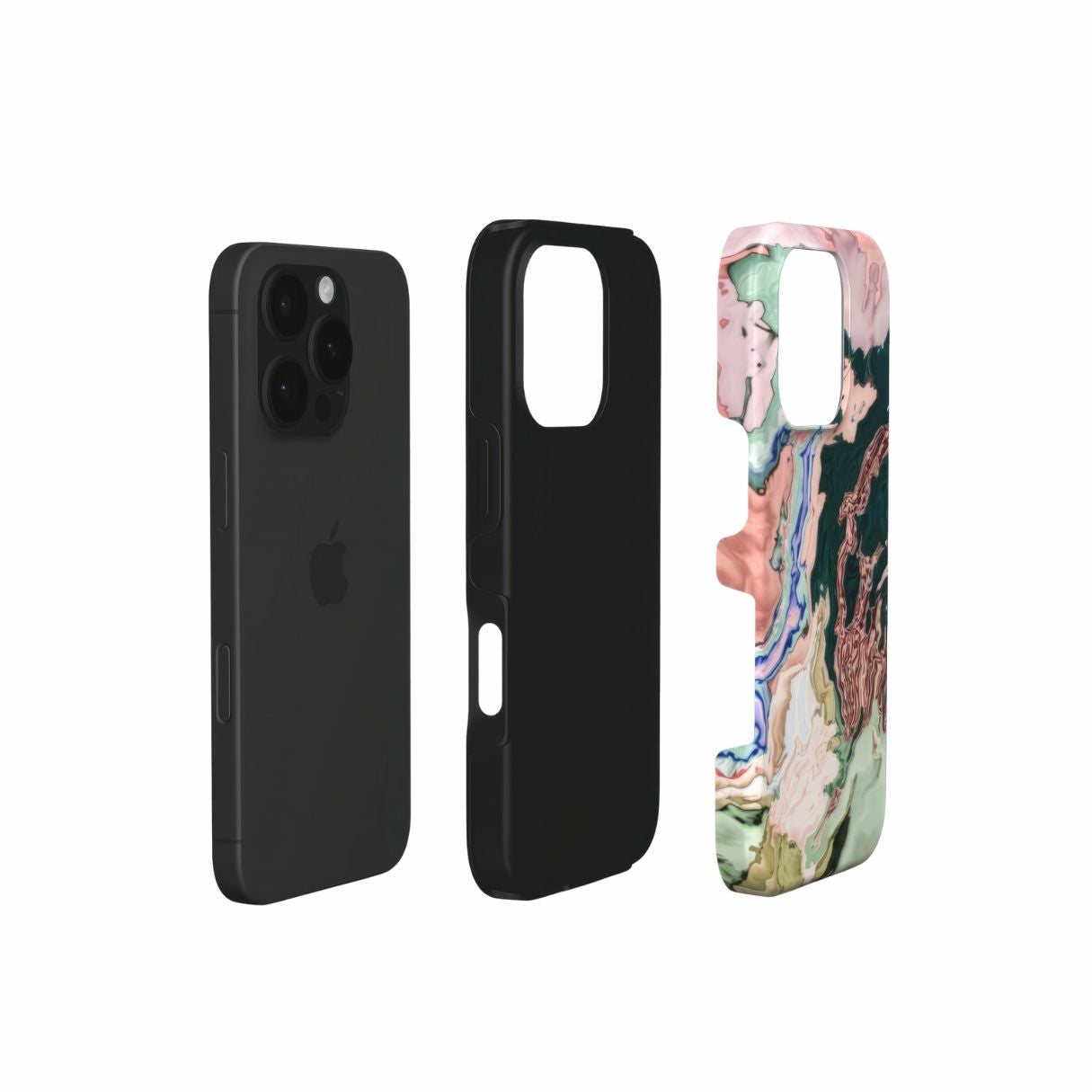 Dual-layer tough phone case with a bold vivid pattern Green Not Grass abstract and artistic style, featuring an elegant and expressive aesthetic design. Main colors are green and pink hues. Extend view.
