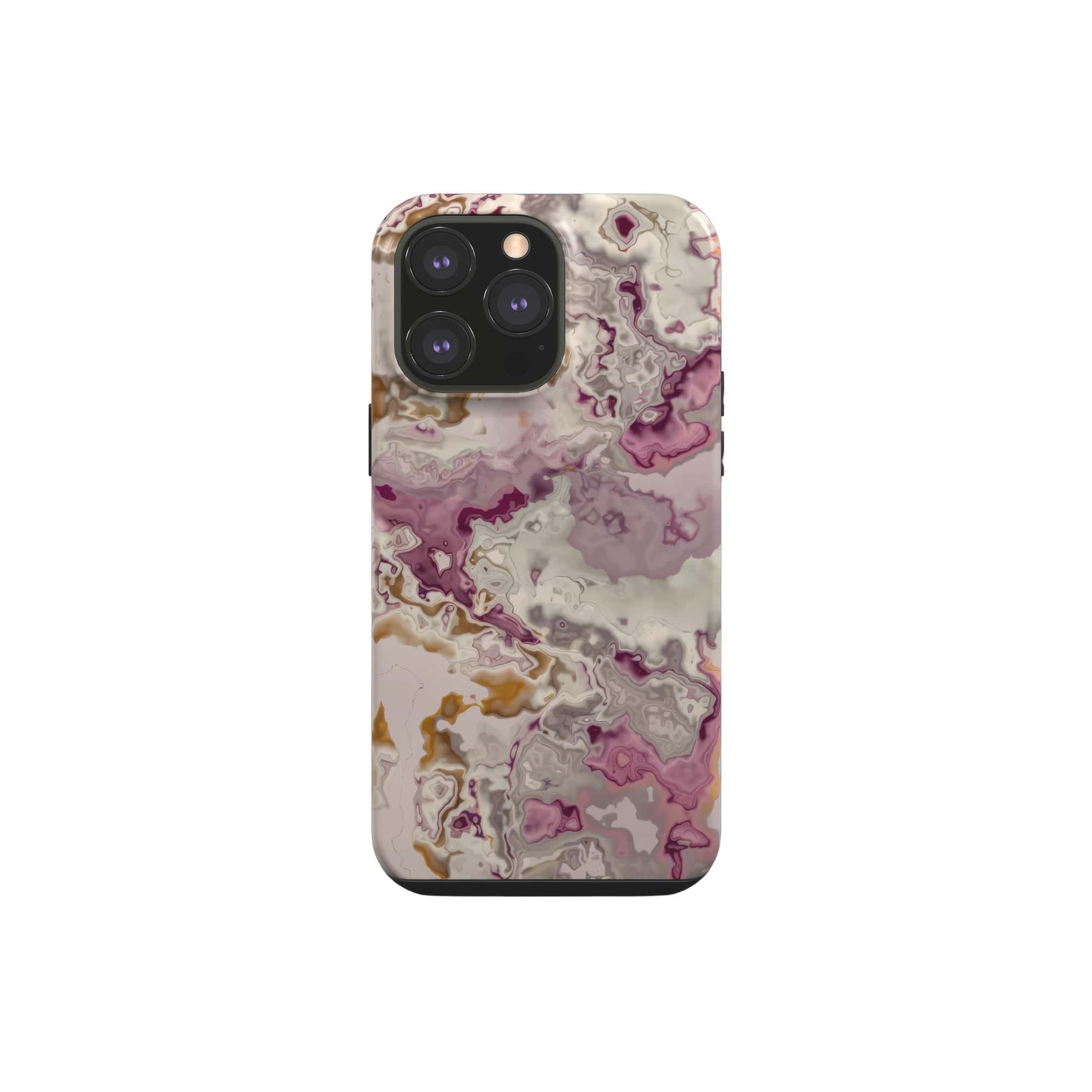 Tough phone case front view; Marshmallow 1 pattern, artistic, abstract marble pattern. Pink and beige color combination. Bold expressive aesthetic design. Colorful and interior fit. Elegant.
