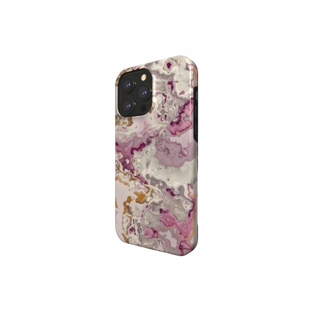 Tough phone case side view; Marshmallow pattern, artistic, abstract marble pattern. Pink and beige color combination. Bold expressive aesthetic design. Colorful and interior fit. Elegant.