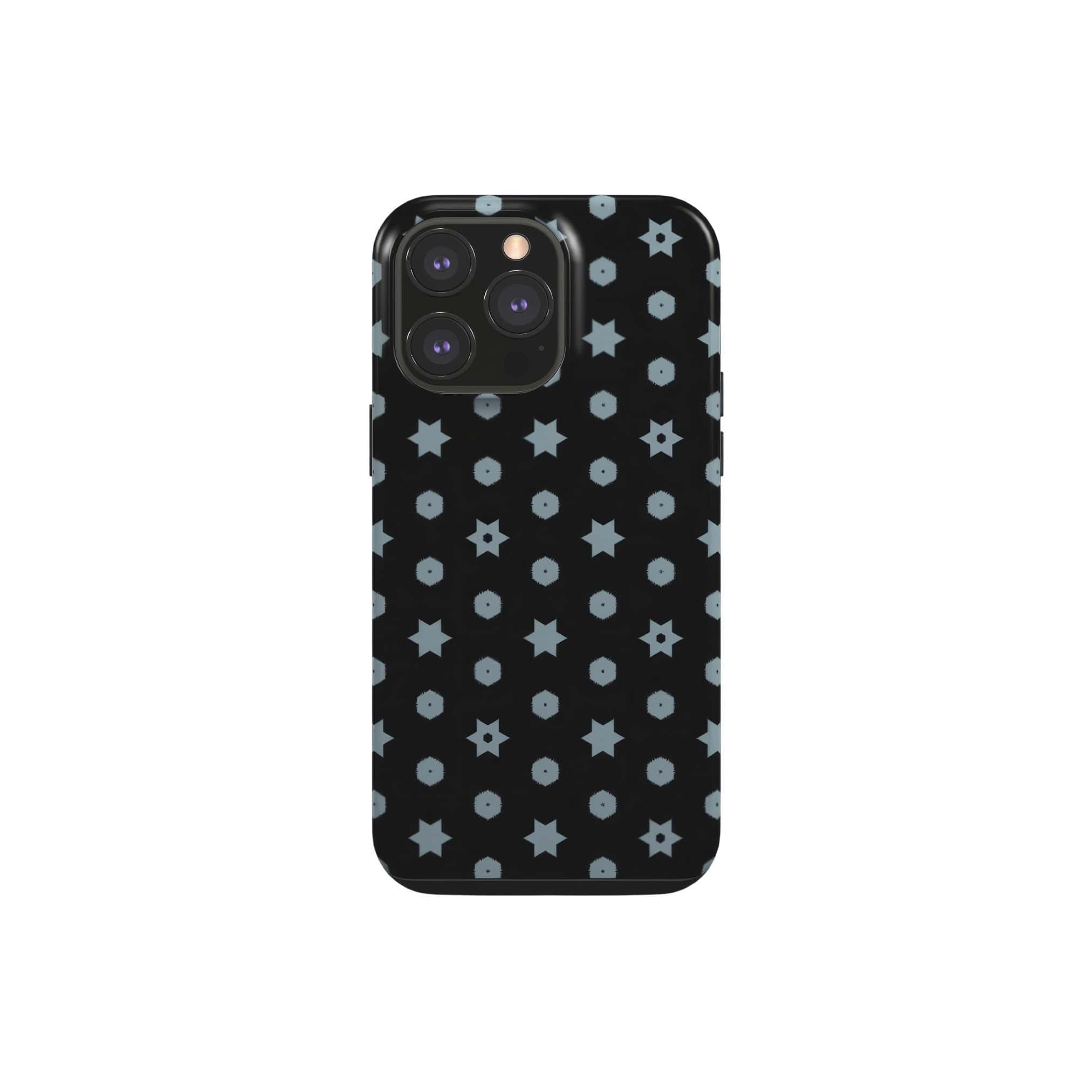 Tough phone case front view; midnight stars 1 pattern, ornamental pattern; kaleidoscope pattern imagination. Bold expressive aesthetic design. Colorful and interior fit. Elegant.
