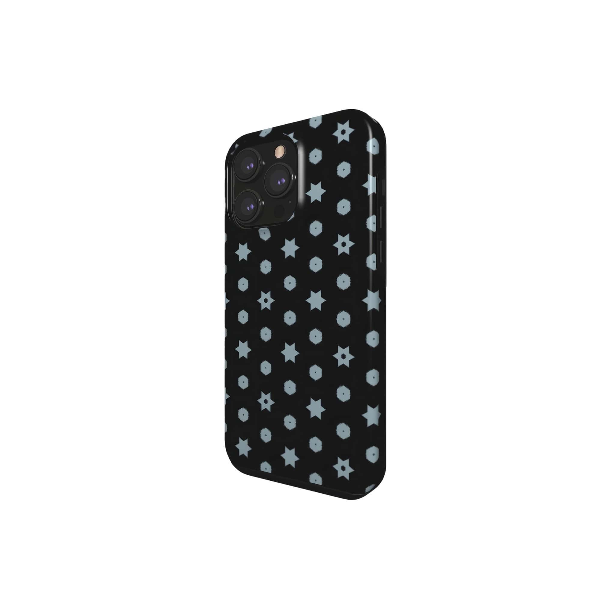 Tough phone case side view; midnight stars 1 pattern, ornamental pattern; kaleidoscope pattern imagination.
