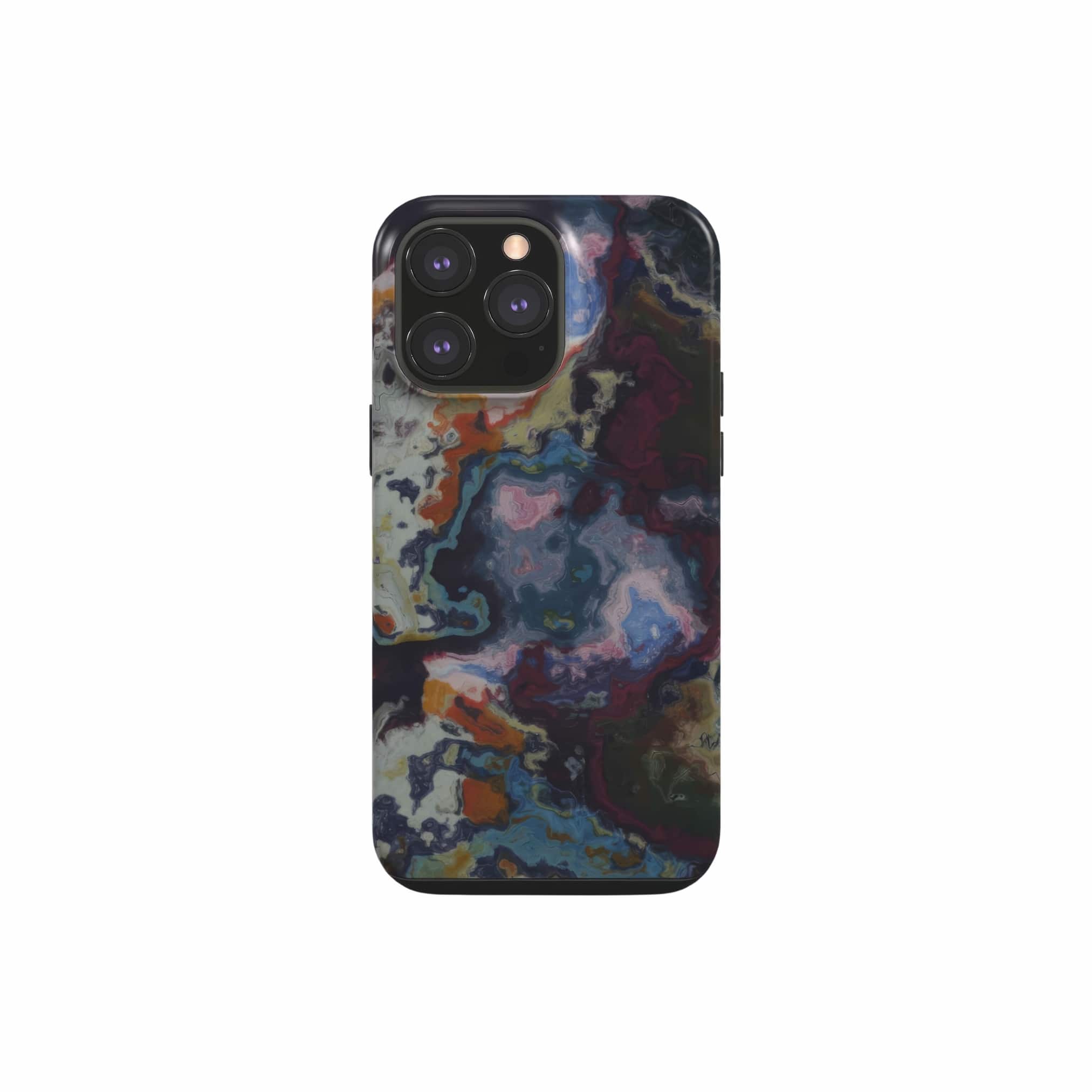 Tough phone case front view; Molten Berries 1 pattern, artistic, abstract marble pattern. Deep. purple color. Bold expressive aesthetic design. Colorful and interior fit. Elegant.