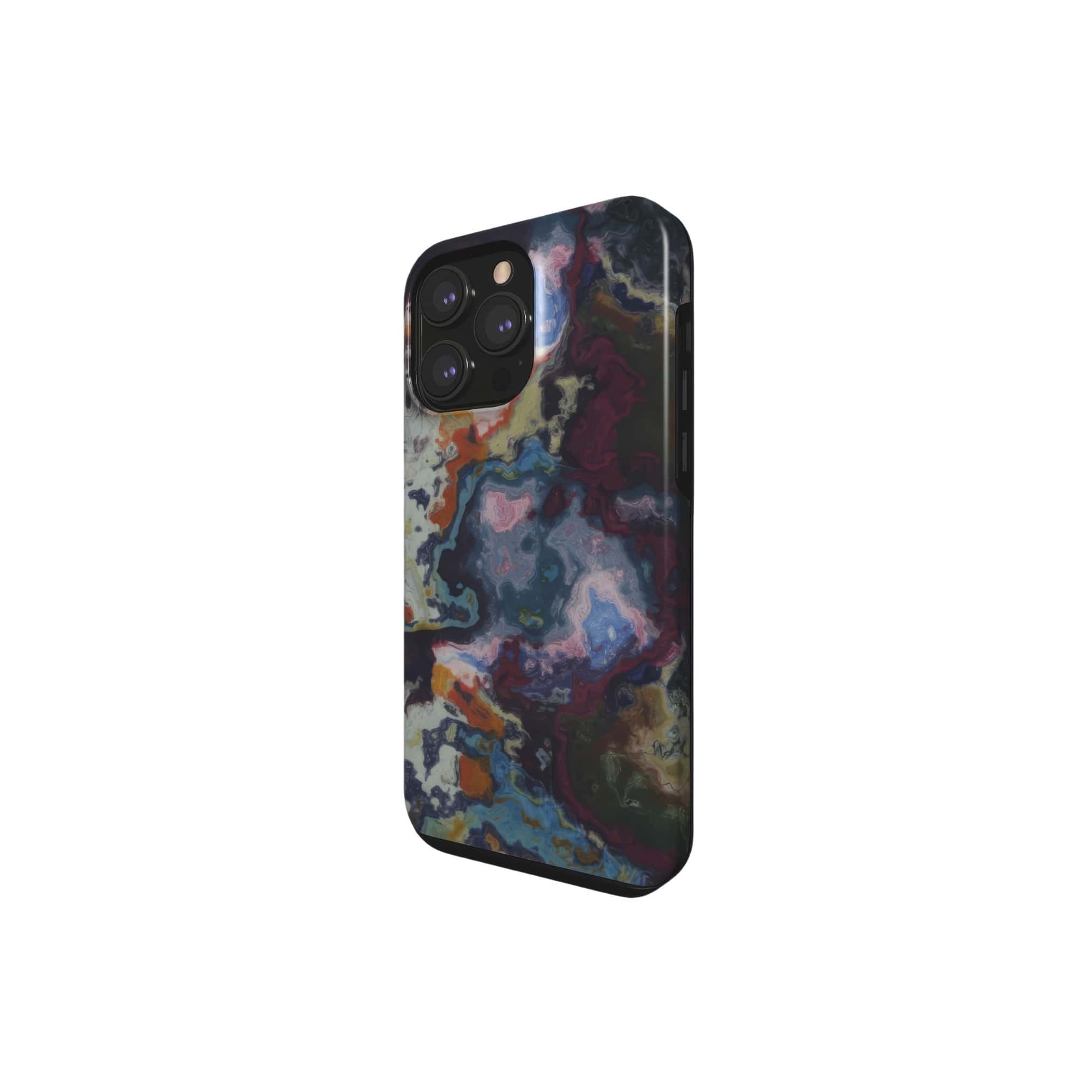 Tough phone case side view; Molten Berries 1 pattern, artistic, abstract marble pattern. Deep. purple color.