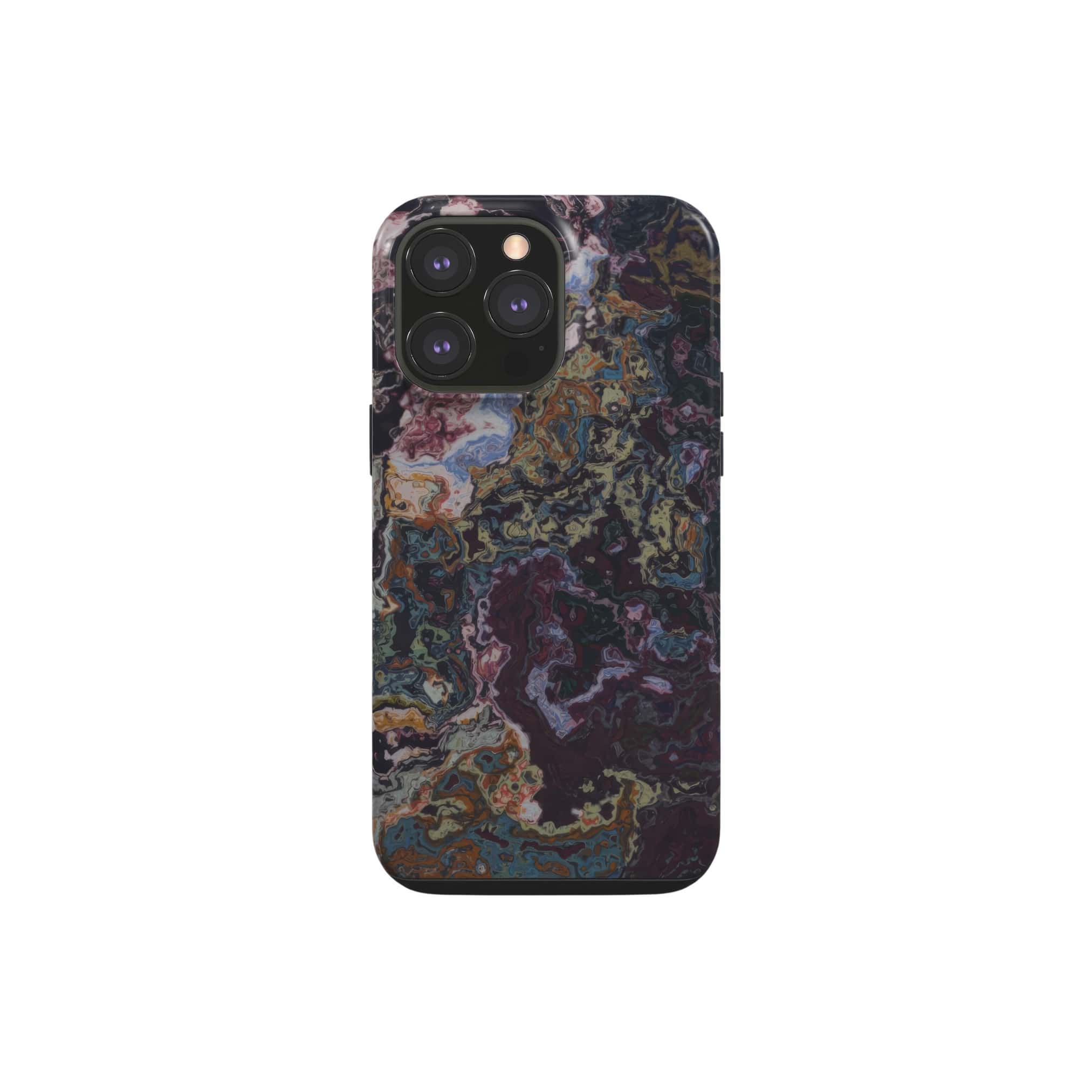 Tough phone case front view; Molten Berries 2 pattern, artistic, abstract marble pattern. Deep. purple color. Bold expressive aesthetic design. Colorful and interior fit. Elegant.