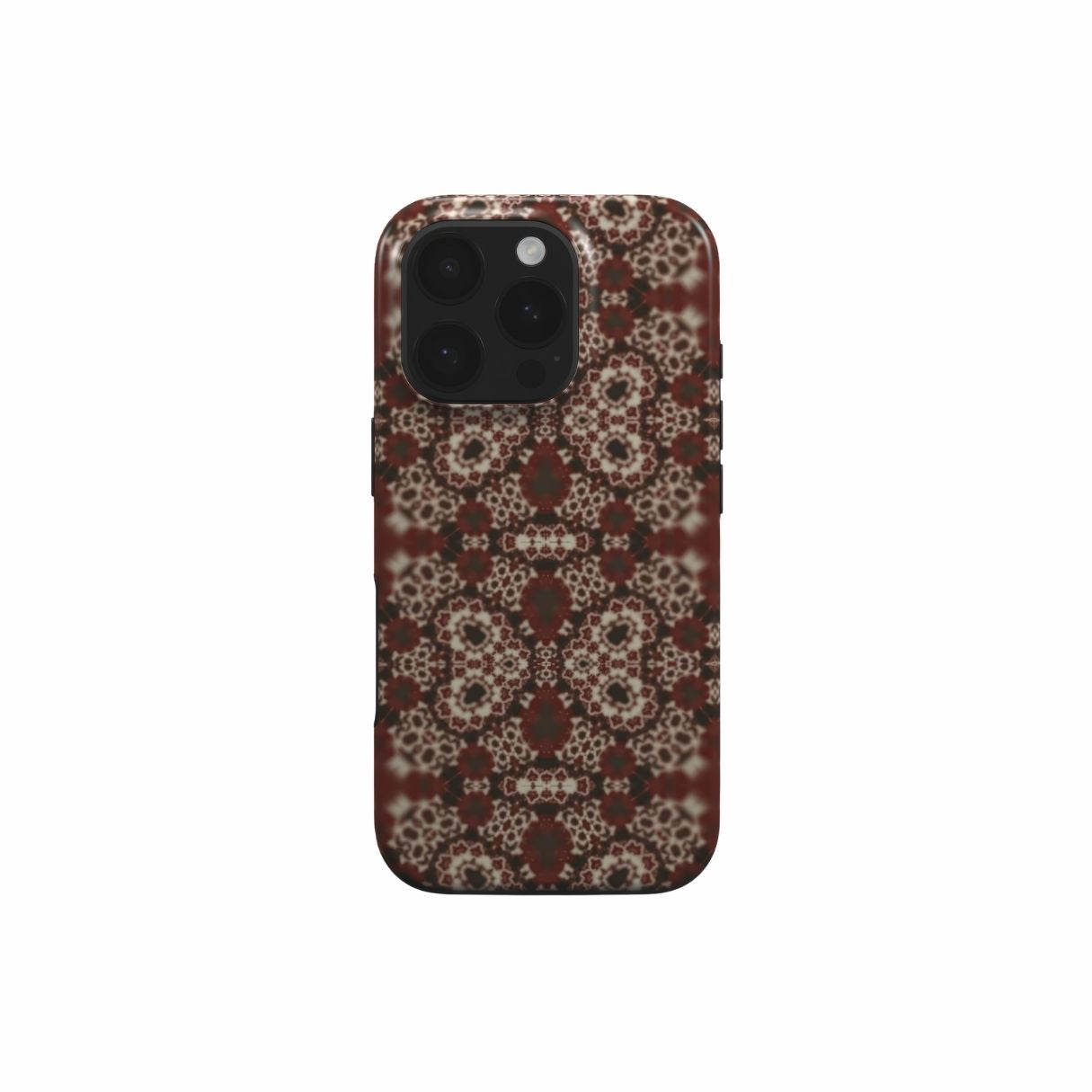 Valentine's edition design. Tough Phone Case My Heart pattern with ornamental design, featuring an elegant and expressive aesthetic shape. Main color is deep red. Front view.