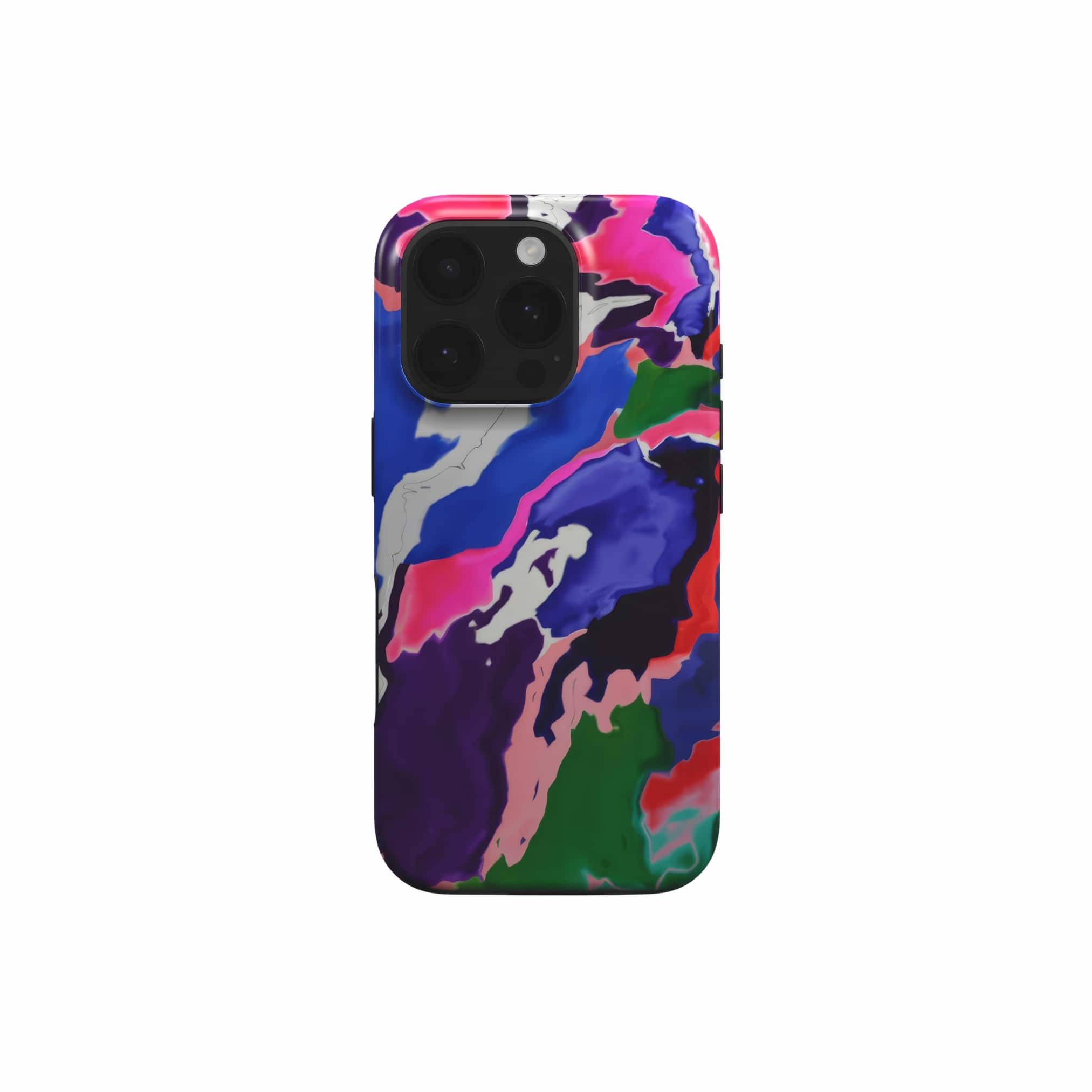 Tough phone case front view; Nebula Drift pattern, artistic, abstract marble pattern. Blue and purple color combination. Bold expressive aesthetic design. Colorful and interior fit. Elegant.