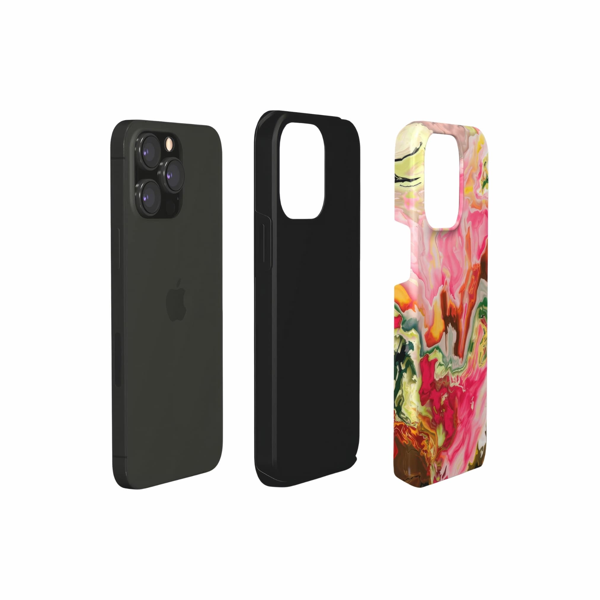 Tough phone case extend view; Neon Pink pattern, artistic, abstract marble pattern. Pink and green color combination.