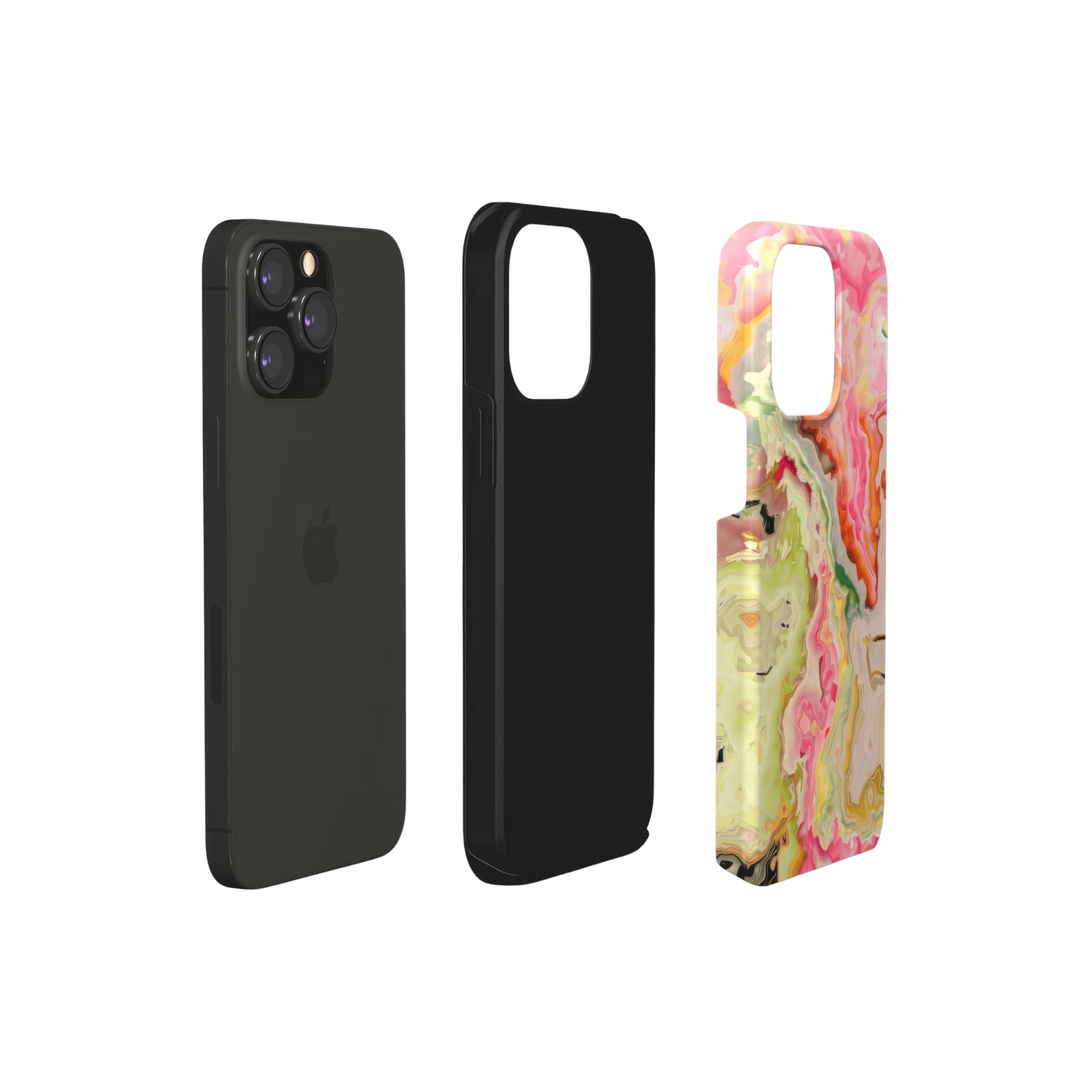 Tough phone case extend view; Neon Pink Light pattern, artistic, abstract marble pattern. Light pink and green color combination. 