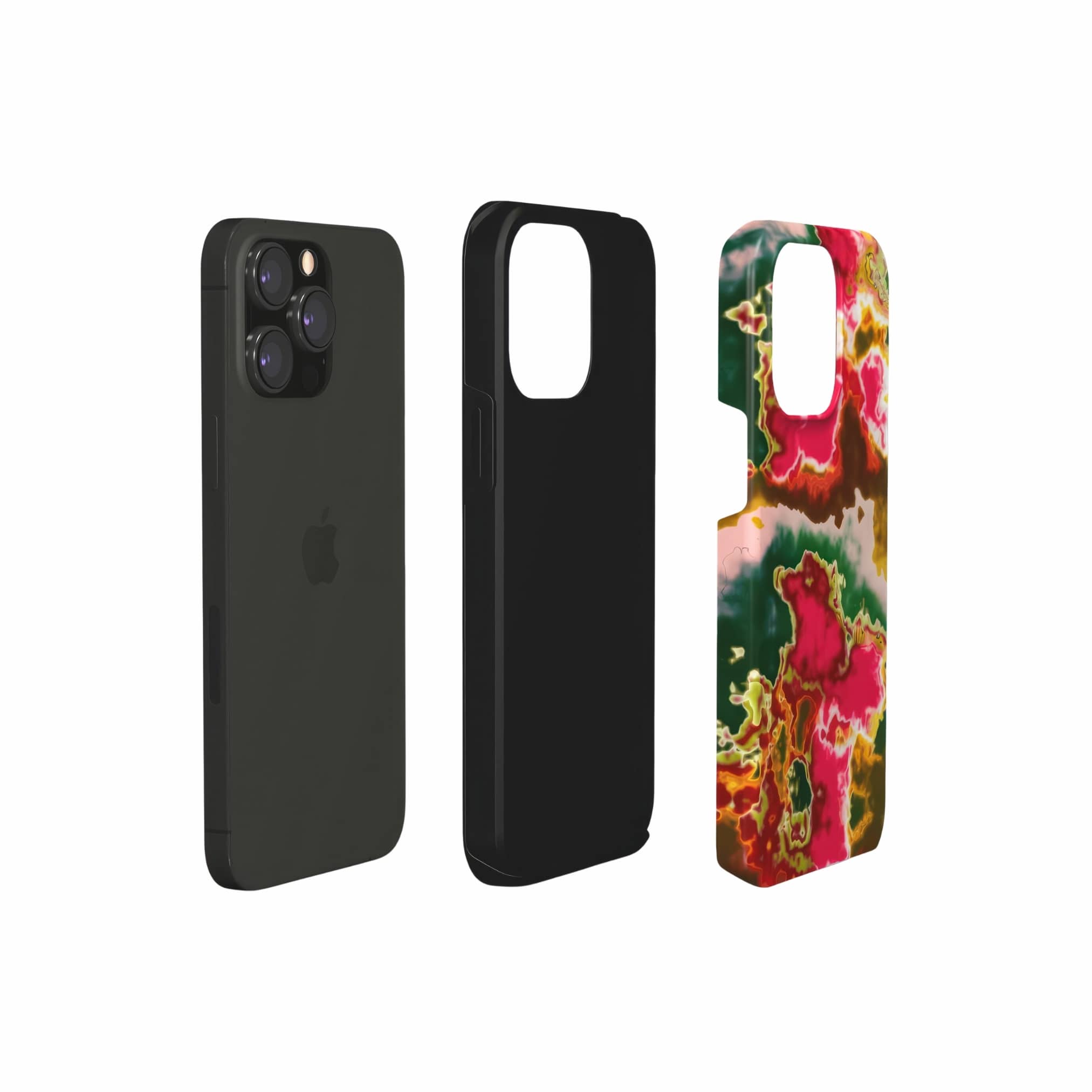 Tough phone case extend view; Neon Pink Rich pattern, artistic, abstract marble pattern. Pink and green color combination.