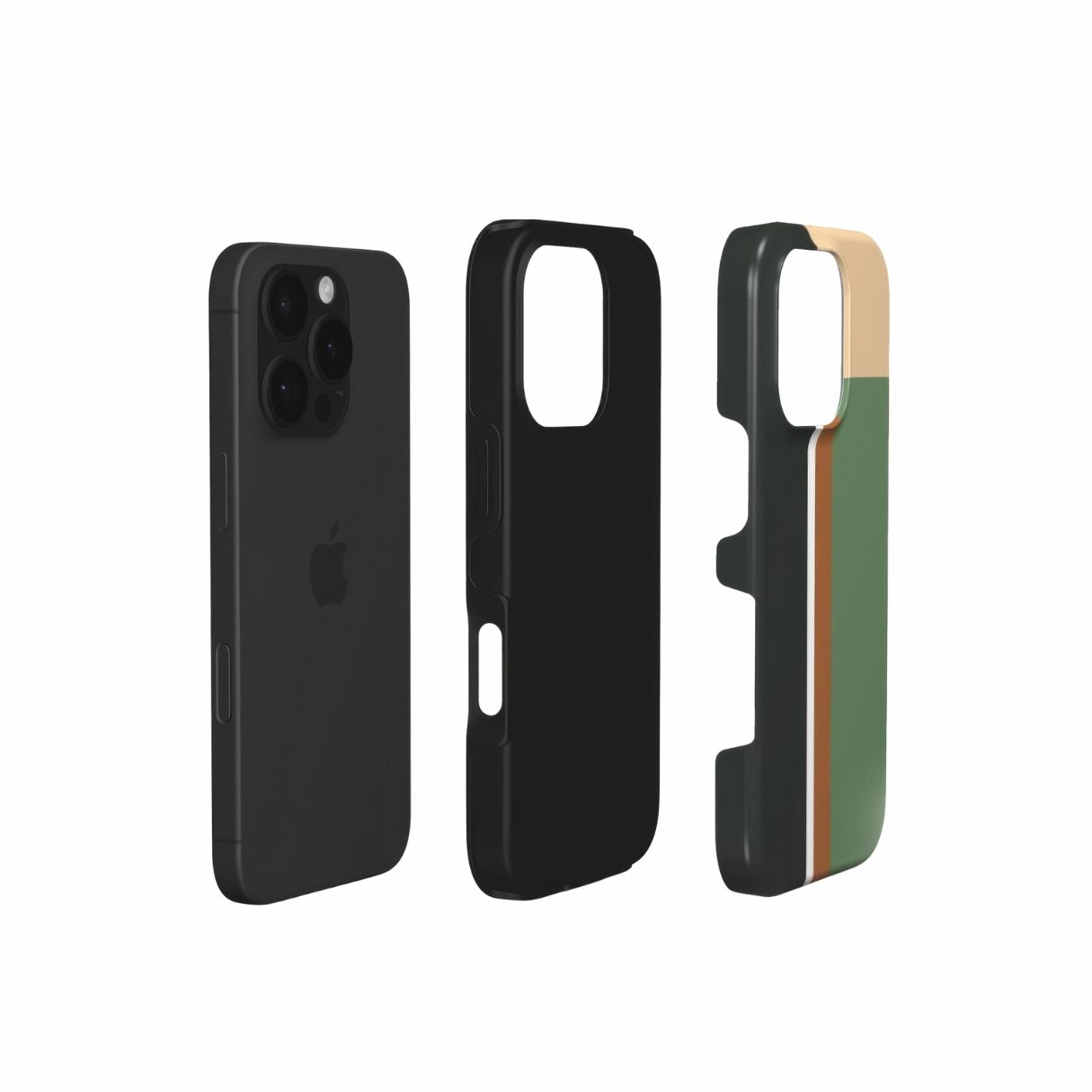 Tough phone case Retro Stripes Khaki pattern design with a bold color blocks in vintage, mid century modern style, featuring an elegant and expressive aesthetic design. Main colors are khaki, dark green, brown and cappuccino. Extend view.