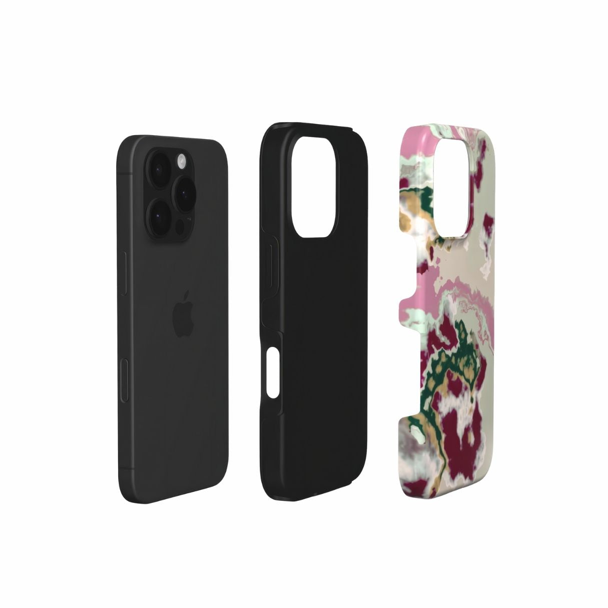 Tough phone case with Sandscape Dream Burgundy pattern in artistic, abstract shape. Beige, green and bordeaux color combination. Bold expressive aesthetic design. Colorful and interior fit. Elegant. Extend view.